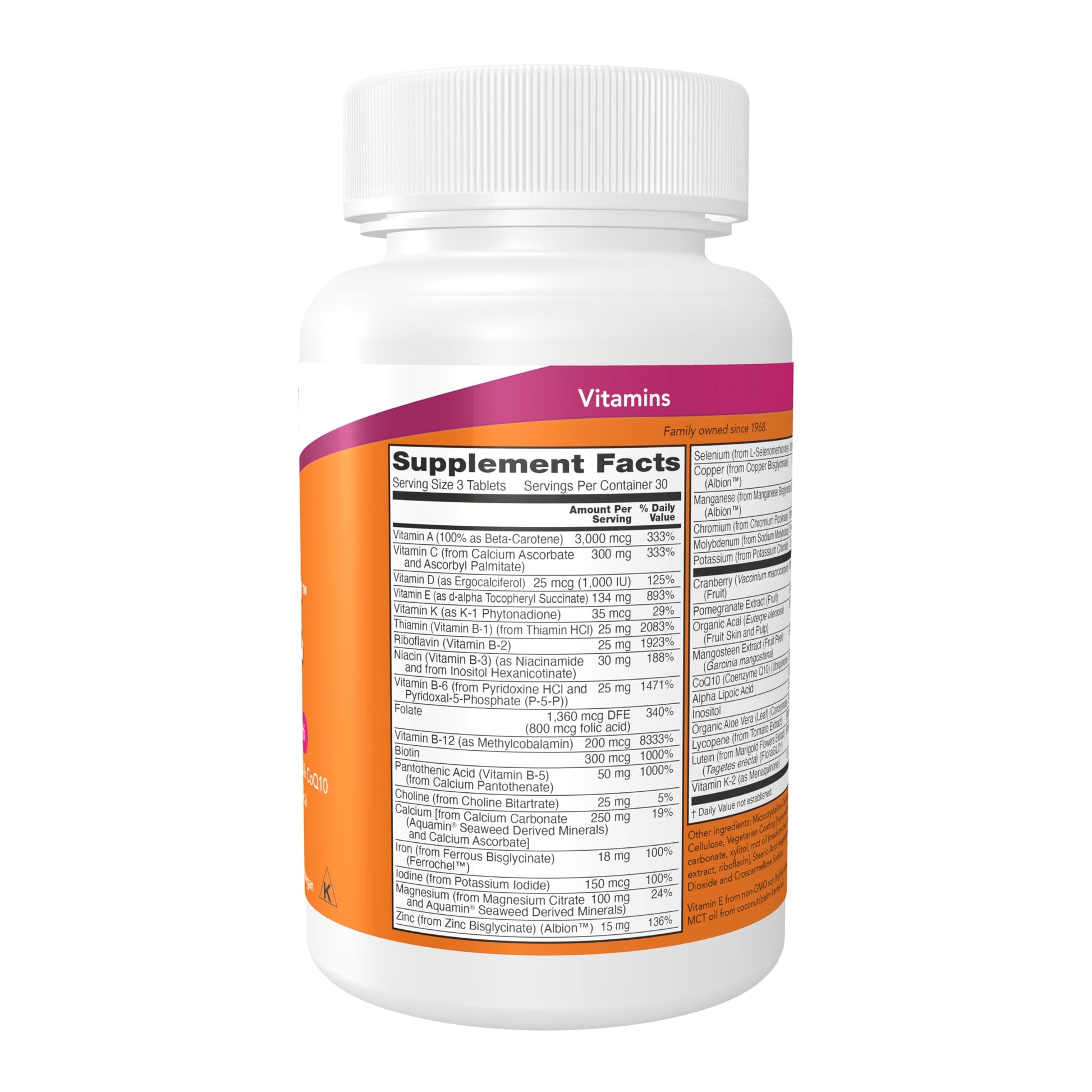 NOW Foods Supplements, Eve™ Women's Multivitamin with Cranberry, Alpha Lipoic Acid and CoQ10, plus Superfruits - Pomegranate, Acai & Mangosteen, 90 Tablets - Medaid International