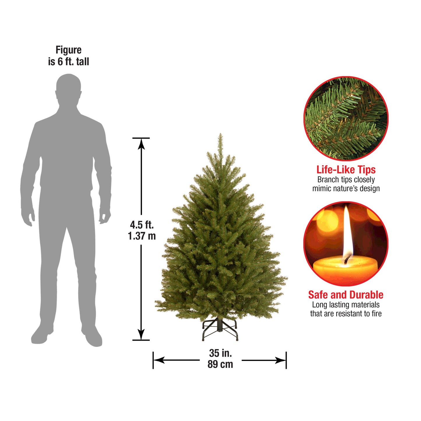 National Tree Company 4.5 ft Unlit Dunhill Fir Artificial Christmas Tree, 763 Tips, Includes Stand, Green - Medaid International