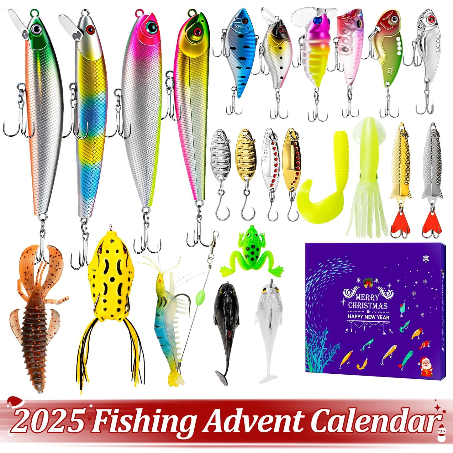 Fishing Advent Calendar 2025 - Christmas Countdown 24 Days Fishing Lures Gifts Set for Adult Men Teen Boys, Xmas Holiday Surprise Gift Advent Calendar - Medaid International