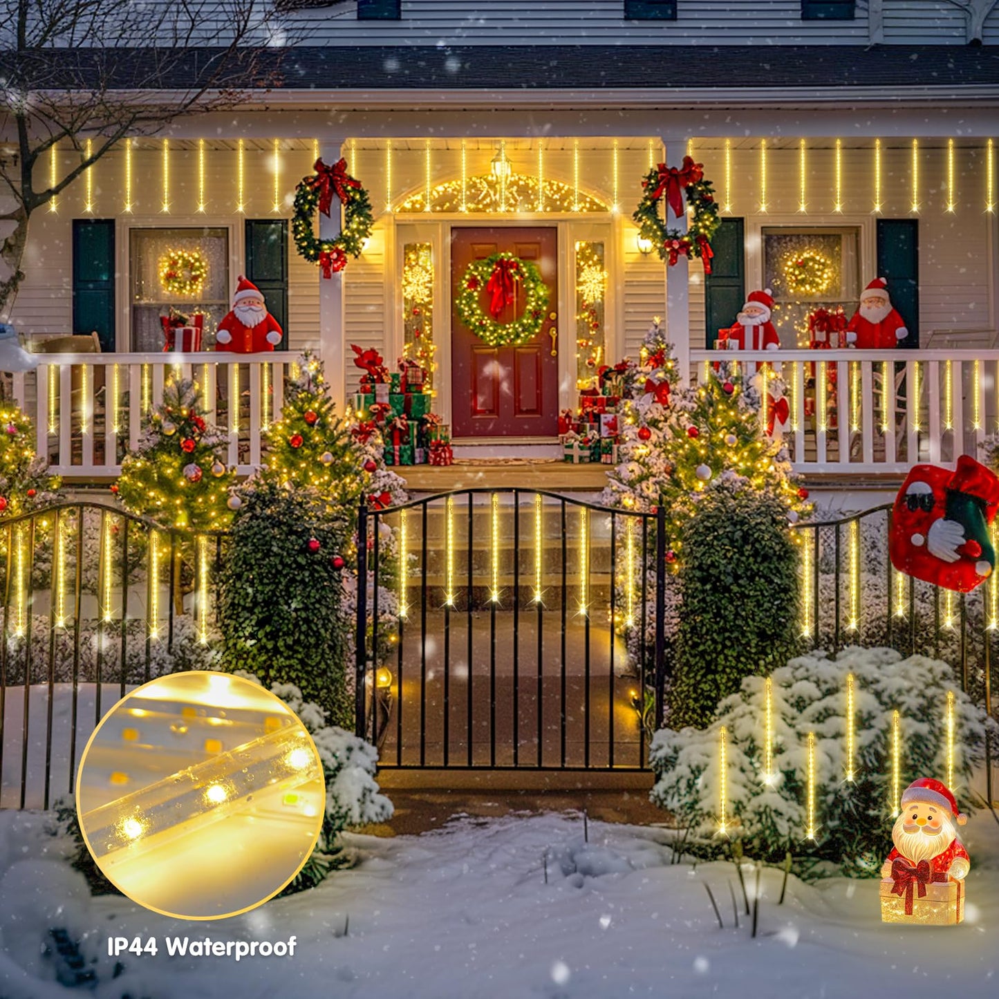 JMEXSUSS Solar Meteor Shower Lights Outdoor, 8 Tube 144 LEDs Warm White Solar Christmas Lights for Tree Eave Xmas Holiday Party Patio House Wedding Decor - Medaid International