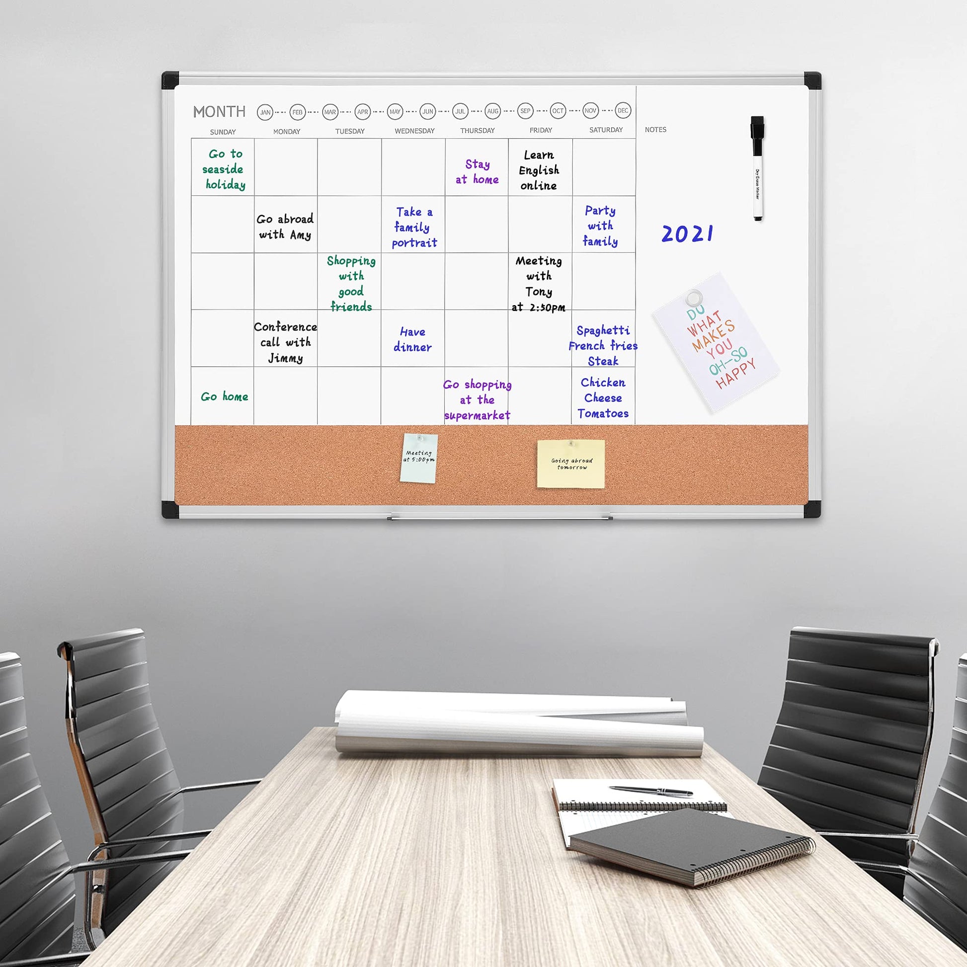 Amazon Basics 24" x 36" Monthly Whiteboard Calendar with Cork Board, Wall Mounted, Easy to Install, Silver Aluminum Frame - Medaid International