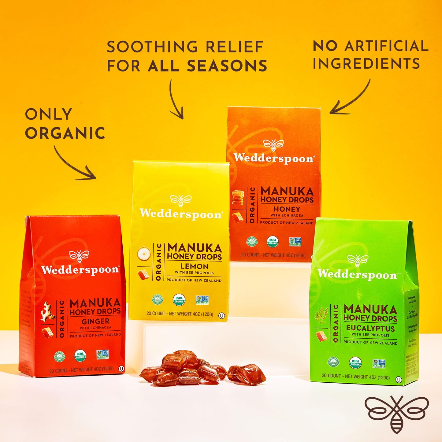 Wedderspoon Organic Manuka Honey Drops, Honey & Echinacea, 20 Count (Pack of 2) | Genuine New Zealand Honey | Perfect Remedy for Dry Throats - Medaid International