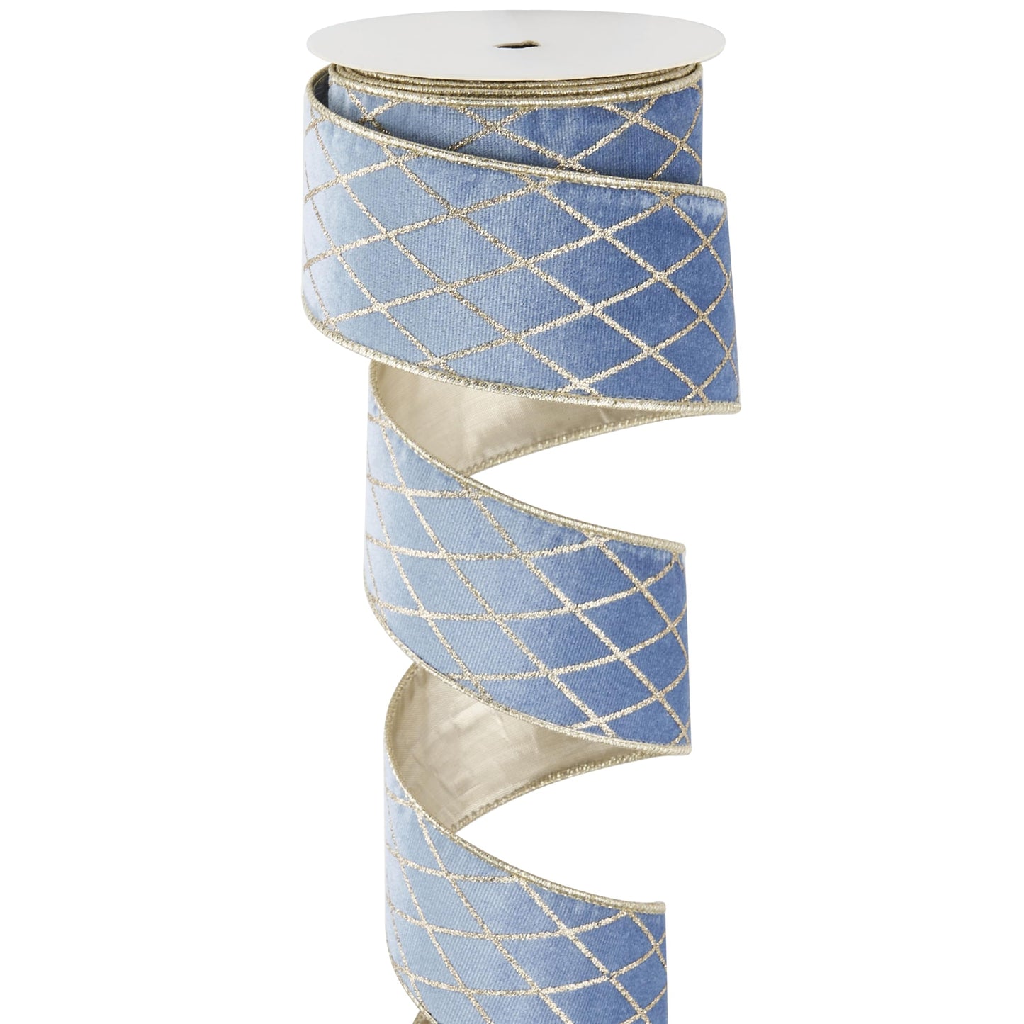 MAYREEL 2.5 Inch Dusty Blue and Gold Velvet Wired Ribbon Metallic Diamond Glitter Grid for Christmas Gift Wrapping Floral Craft Bows Wreaths Garland Holiday Decor 10 Yards - Medaid International
