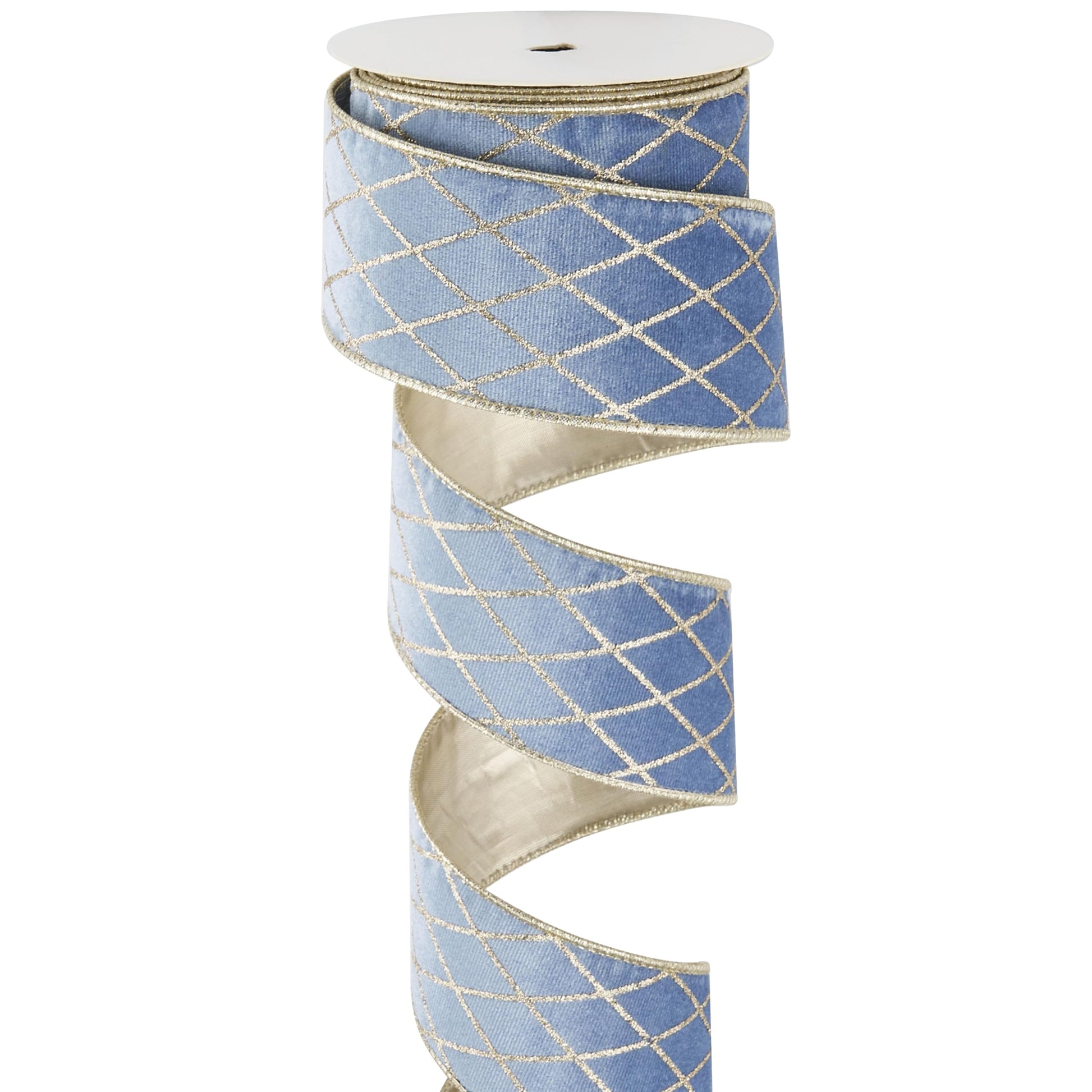 MAYREEL 2.5 Inch Dusty Blue and Gold Velvet Wired Ribbon Metallic Diamond Glitter Grid for Christmas Gift Wrapping Floral Craft Bows Wreaths Garland Holiday Decor 10 Yards - Medaid International