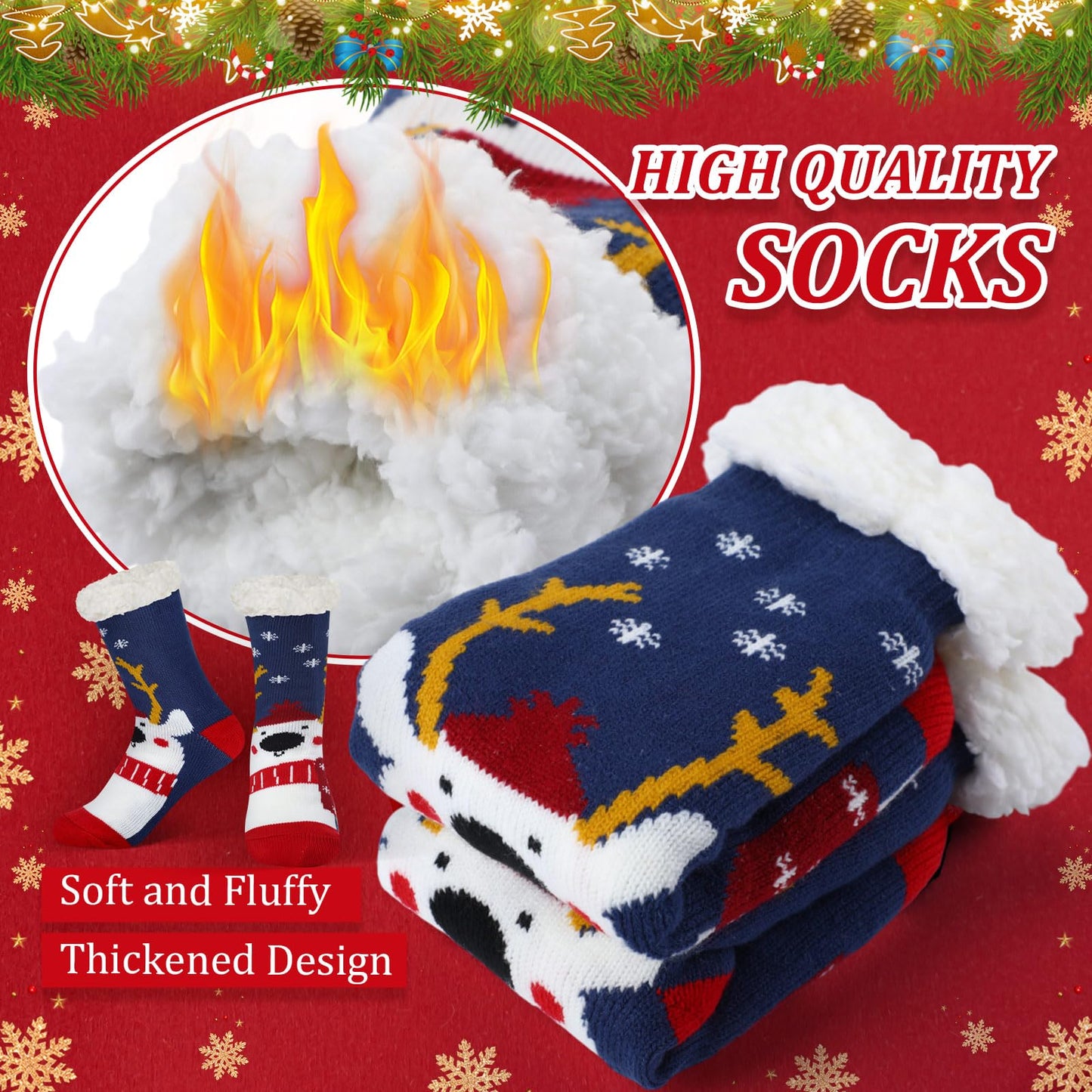 Cutecrop 16 16/24 Pairs Christmas Slipper Socks for Women Men Fuzzy Non-slip Cozy Fluffy Holiday Thermal Socks Bulk Gifts (Black Snowman) - Medaid International