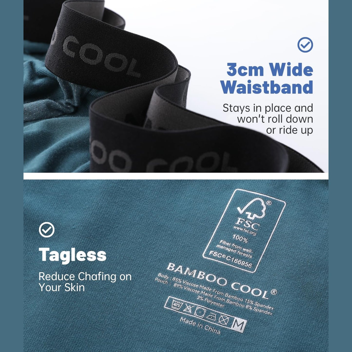 BAMBOO COOL Men's Cooling Trunks with U-Mesh Vent - Breathable Viscose, Tag-Free, Anti Ride-Up Underwear for Men - Medaid International