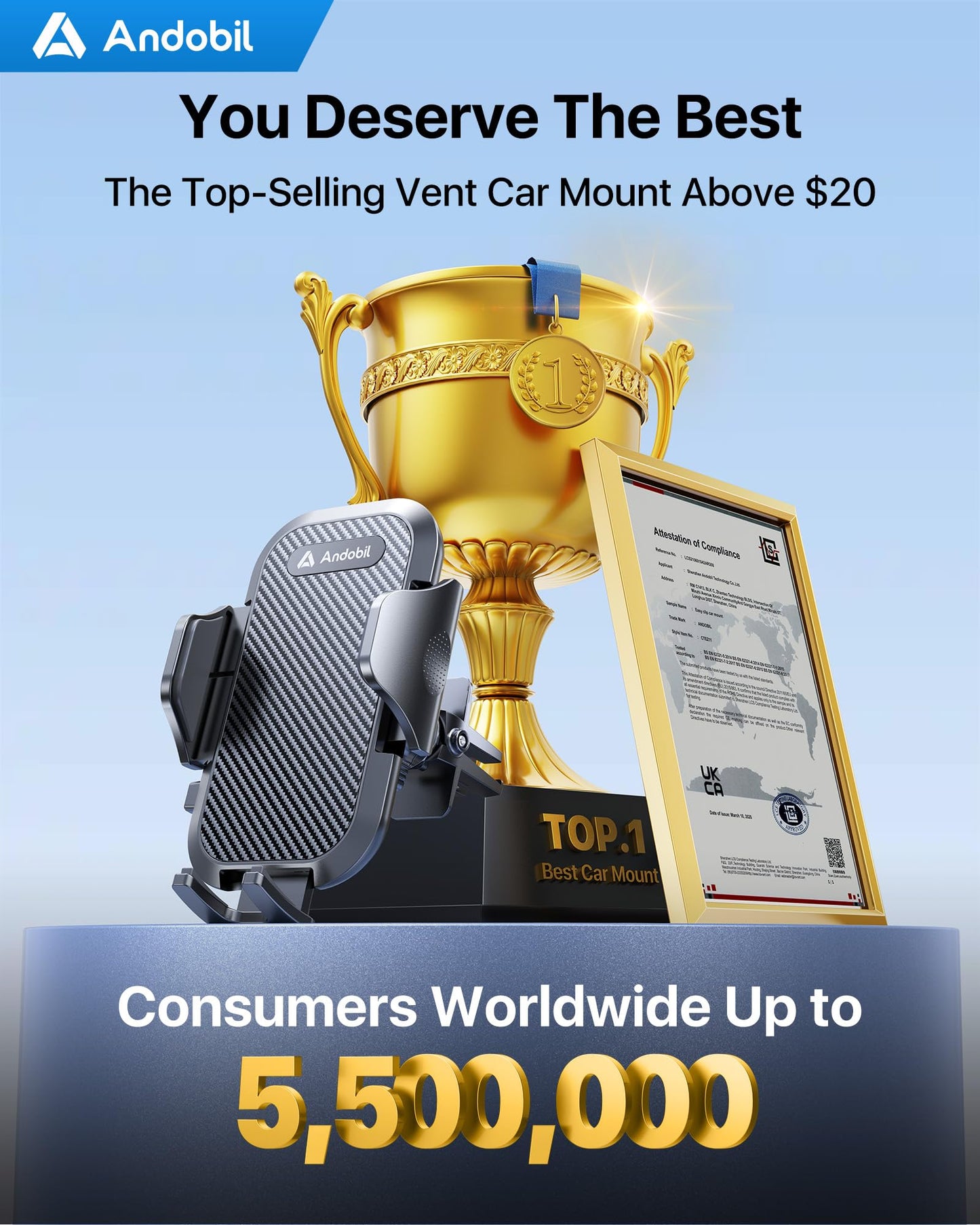 andobil Phone Holders for Your Car - Air Vent Phone Mount, Ultra-Stable Metal Clip with Anti-Shake & 360° Rotation, Universal Car Mount Fit iPhone 17/16/15/14/13/12 Pro Max/Android/Samsung Galaxy - Medaid International
