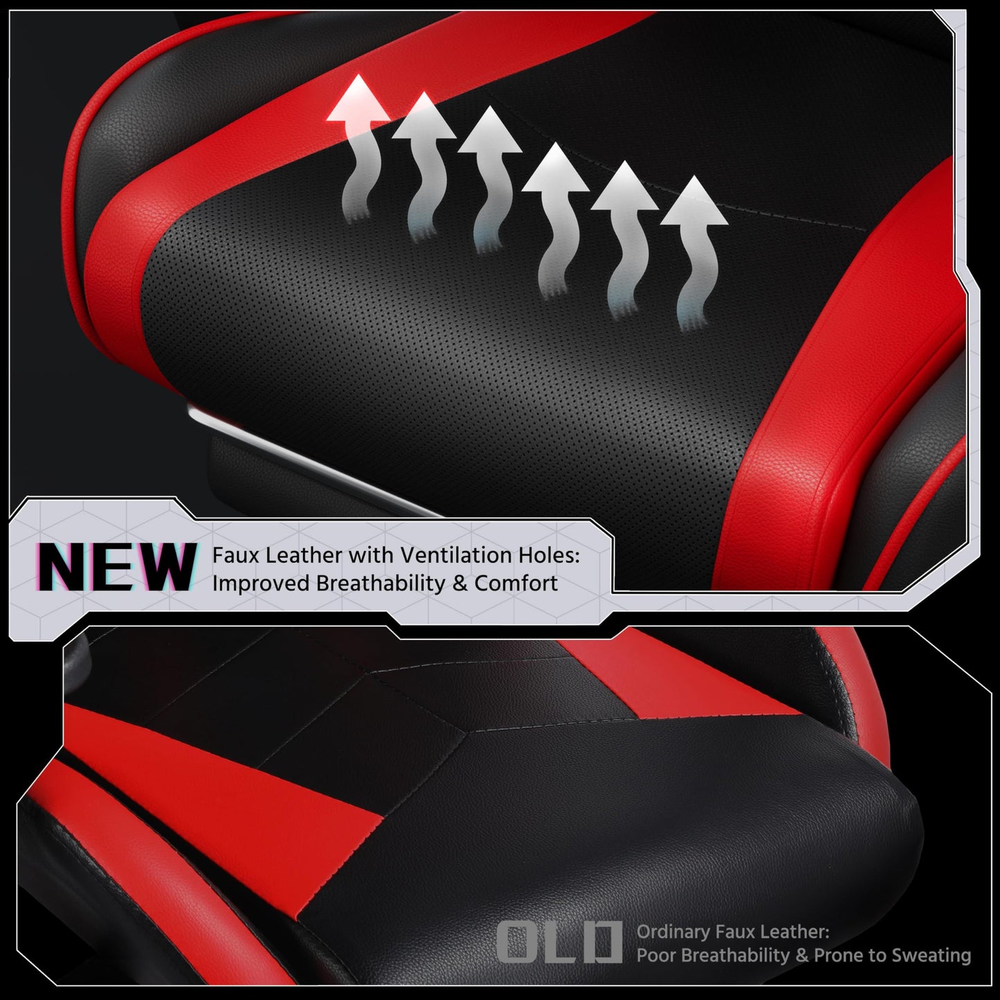 Yaheetech Gaming Chair, Video Game Chair with Massage Lumbar Support and Footrest Height Adjustable Ergonomic Computer Chair with Swivel Seat and Headrest, Black/Red - Medaid International