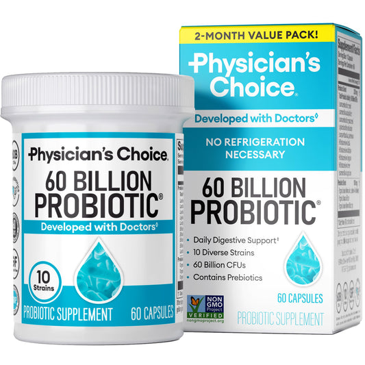 Physician's CHOICE Probiotics 60 Billion CFU - 10 Strains + Organic Prebiotics - Immune, Digestive & Gut Health - Supports Occasional Constipation, Diarrhea, Gas & Bloating - for Women & Men - 60ct - Medaid International