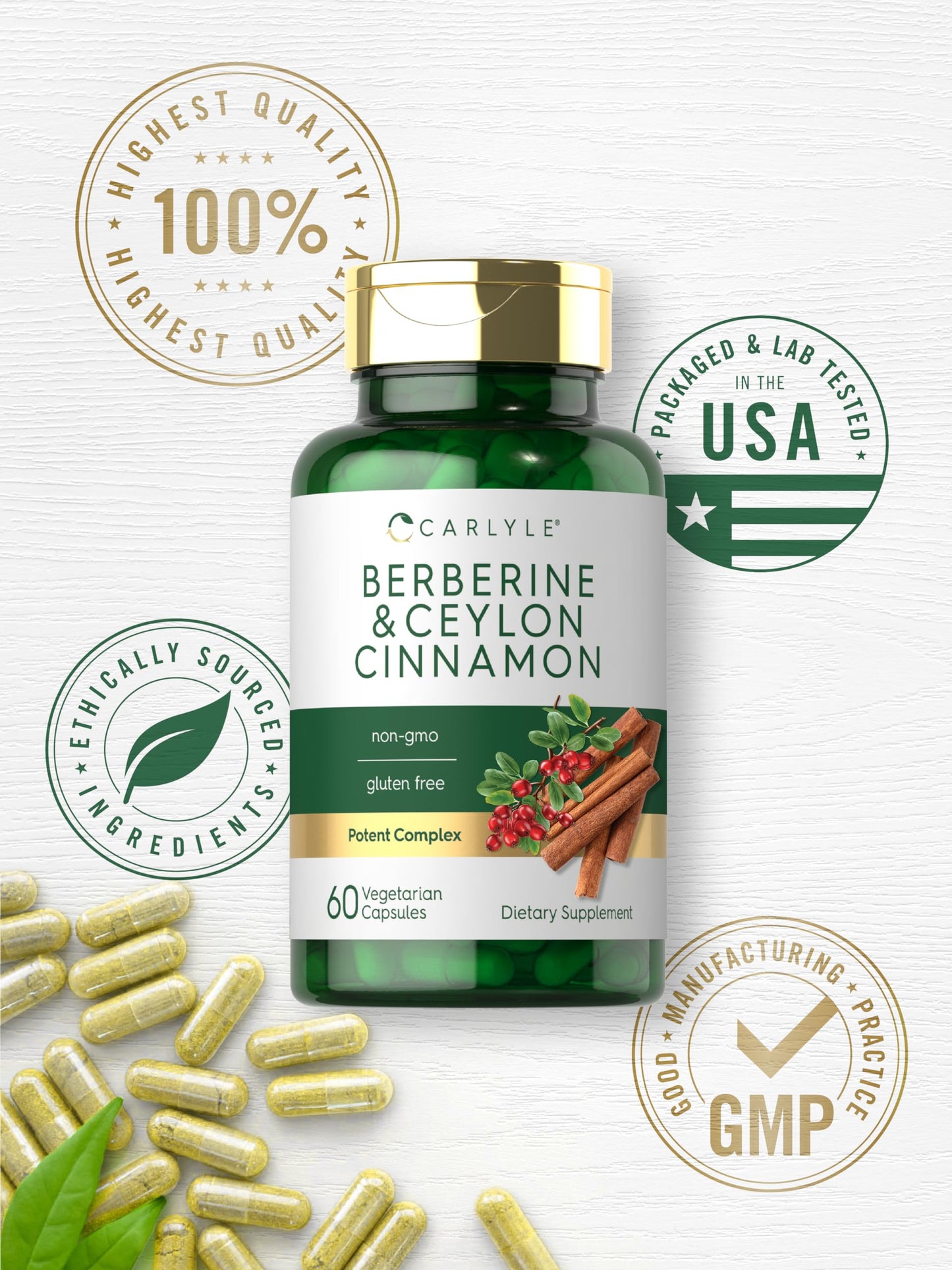 Carlyle Berberine with Ceylon Cinnamon | 2000mg Complex | 60 Capsules | Vegetarian, Non-GMO, Gluten Free - Medaid International