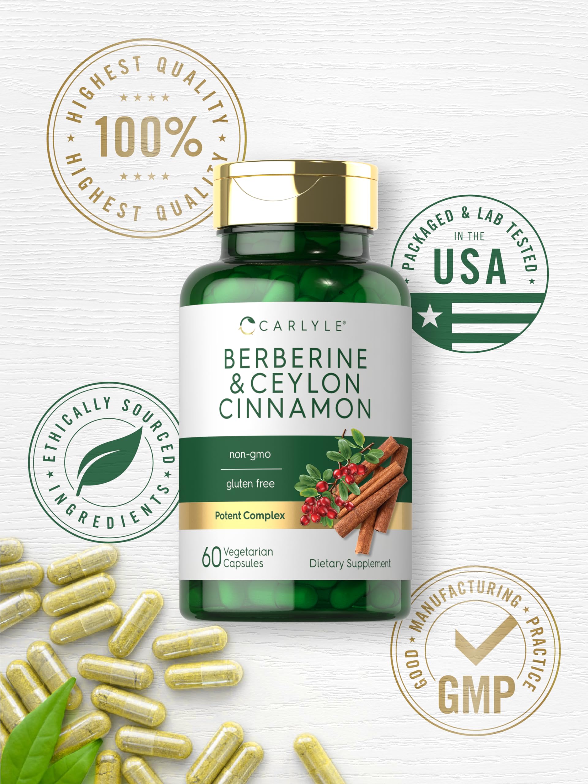 Carlyle Berberine with Ceylon Cinnamon | 2000mg Complex | 60 Capsules | Vegetarian, Non-GMO, Gluten Free - Medaid International