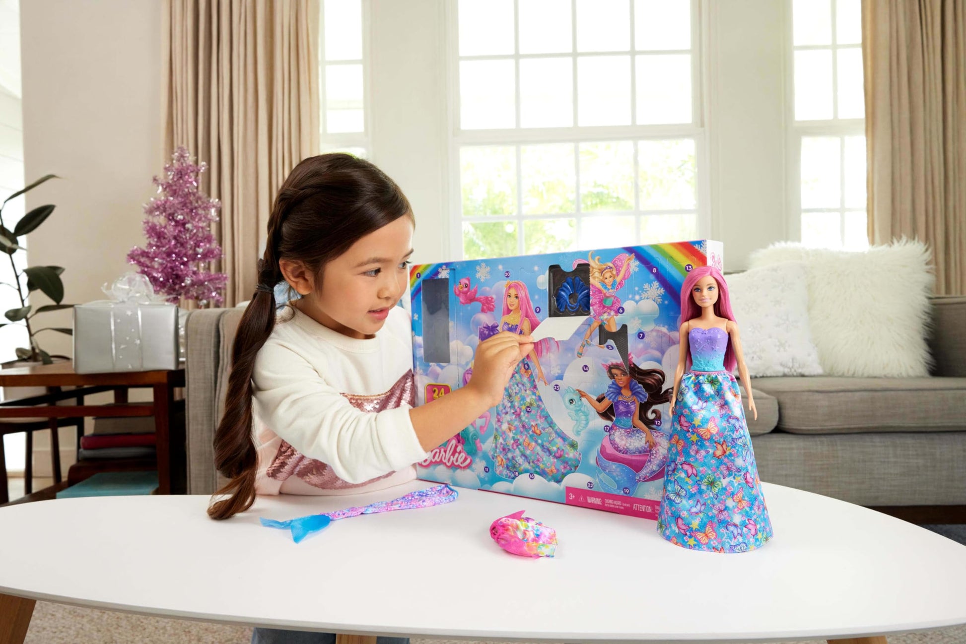 Barbie Advent Calendar with Doll & 24 Surprise Accessories Including Unicorn & 3 Pets, Transform Pink-Haired Fashion Doll into Mermaid, Fairy & More - Medaid International