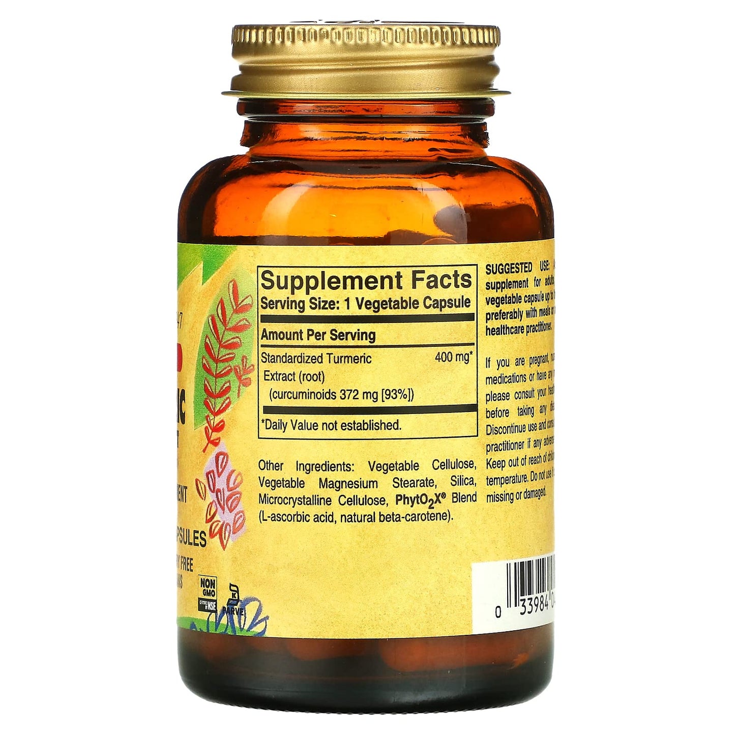 Solgar Standardized Turmeric Root Extract 400 mg, 60 Vegetable Capsules - Antioxidant Support for Brain, Joint, & Immune Health - Non-GMO, Vegan, Gluten Free, Dairy Free, Kosher - 60 Servings - Medaid International