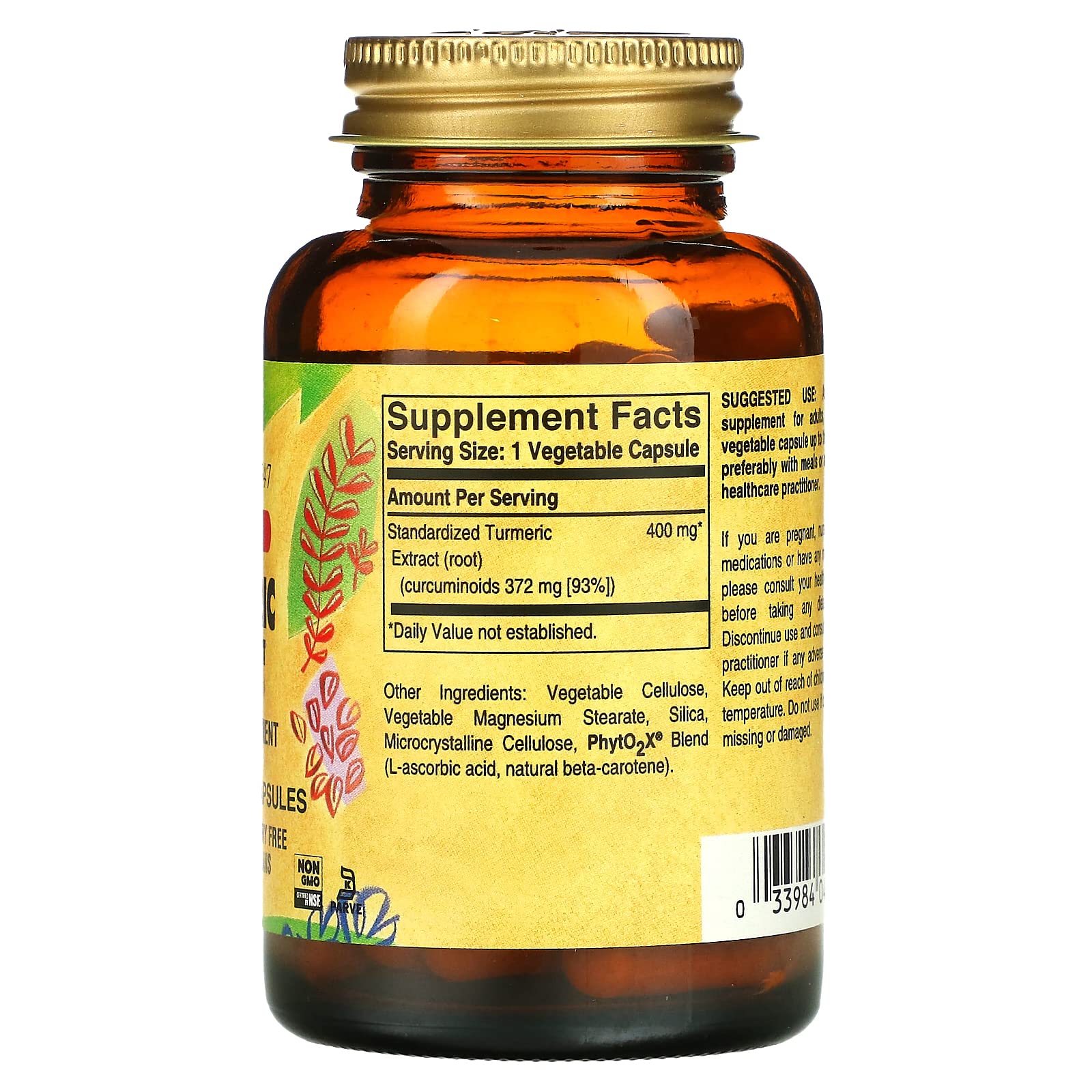 Solgar Standardized Turmeric Root Extract 400 mg, 60 Vegetable Capsules - Antioxidant Support for Brain, Joint, & Immune Health - Non-GMO, Vegan, Gluten Free, Dairy Free, Kosher - 60 Servings - Medaid International