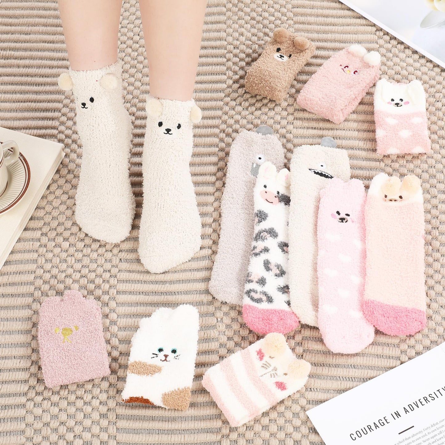 Foaincore 12 Pairs Women Fuzzy Socks Soft Fluffy Cute Animal Slipper Socks Winter Warm Sleeping Slipper Xmas Gift for Girls Women(Classic) - Medaid International