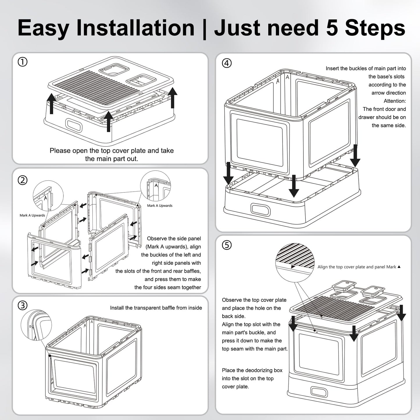 Marchul Enclosed Stainless Steel Cat Litter Box with Lid & Drawer Design for Indoor All Lifestyles Cats, Metal Covered Cat Litter Box, Baffles for Anti-Leakag, with Litter Scoop & Litter Mat