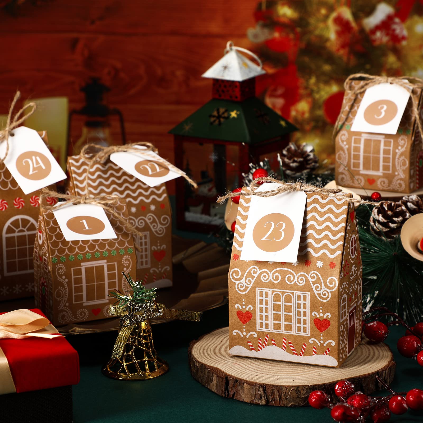 Woanger 24 Empty Advent Calendar Boxes to Fill, Christmas DIY Advent Calendar 24 Days Countdown Gift Xmas Gingerbread House Candies Treats Boxes for 2025 Xmas Holiday Decor(Stylish Style) - Medaid International