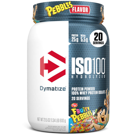Dymatize x Fruity Pebbles ISO100 Whey Protein Powder Isolate, 25g of Protein, 5.5g BCAAs, 120 Cal., Gluten Free, 1g Fat, 1g Sugar, 2g Carb (20 Servings) - Medaid International