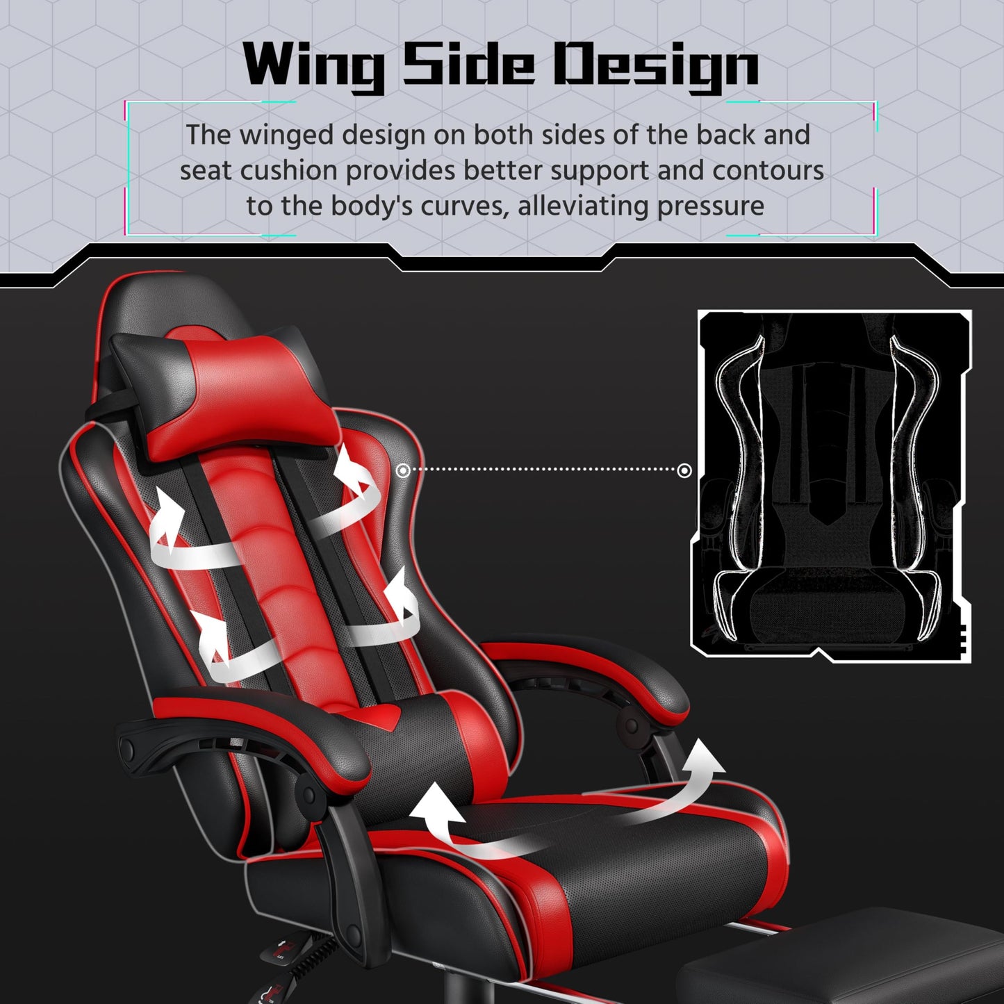 Yaheetech Gaming Chair, Video Game Chair with Massage Lumbar Support and Footrest Height Adjustable Ergonomic Computer Chair with Swivel Seat and Headrest, Black/Red - Medaid International