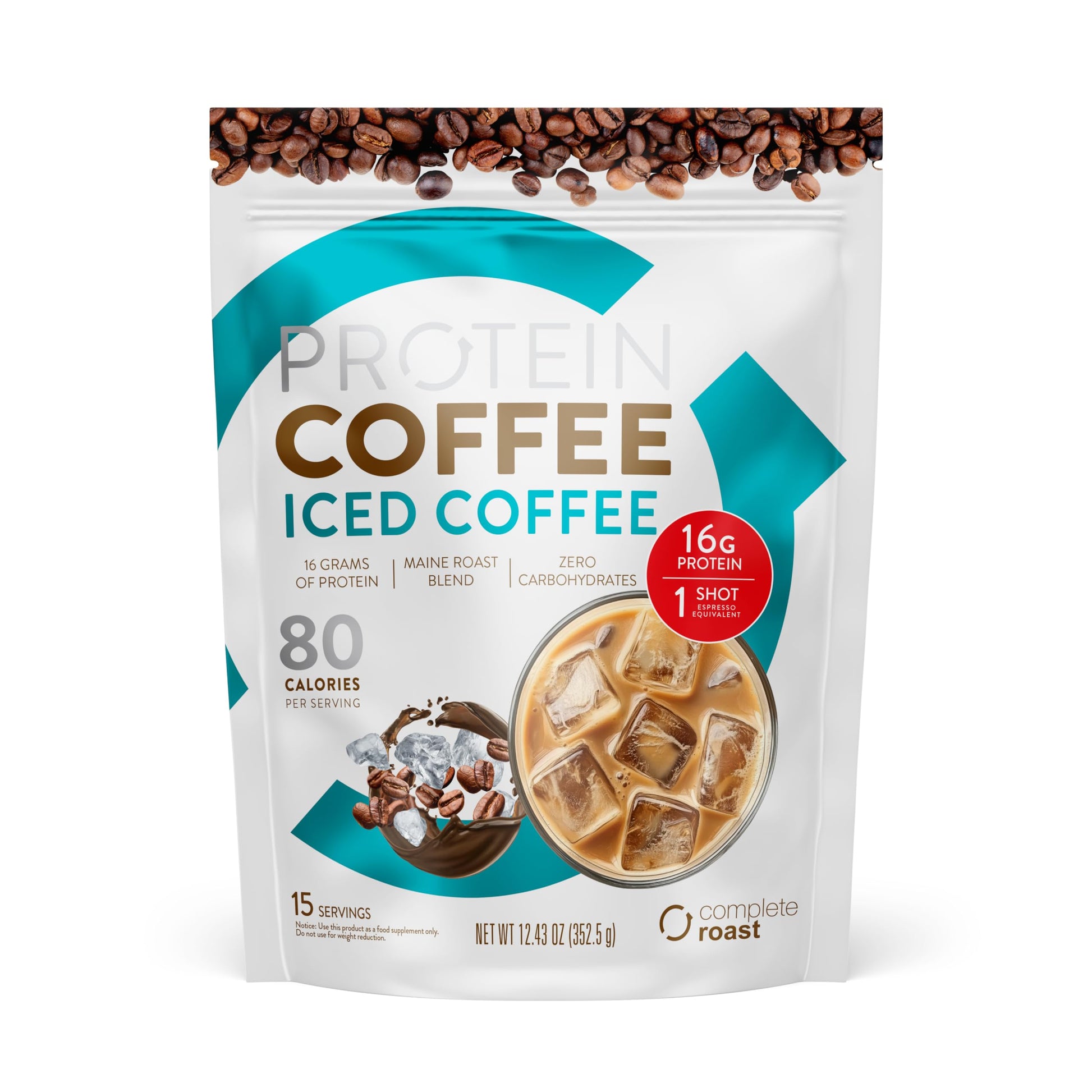 Complete Roast Iced Protein Coffee - 16g Protein, 0 Carbs, Non GMO Whey- 30 serv. - Medaid International