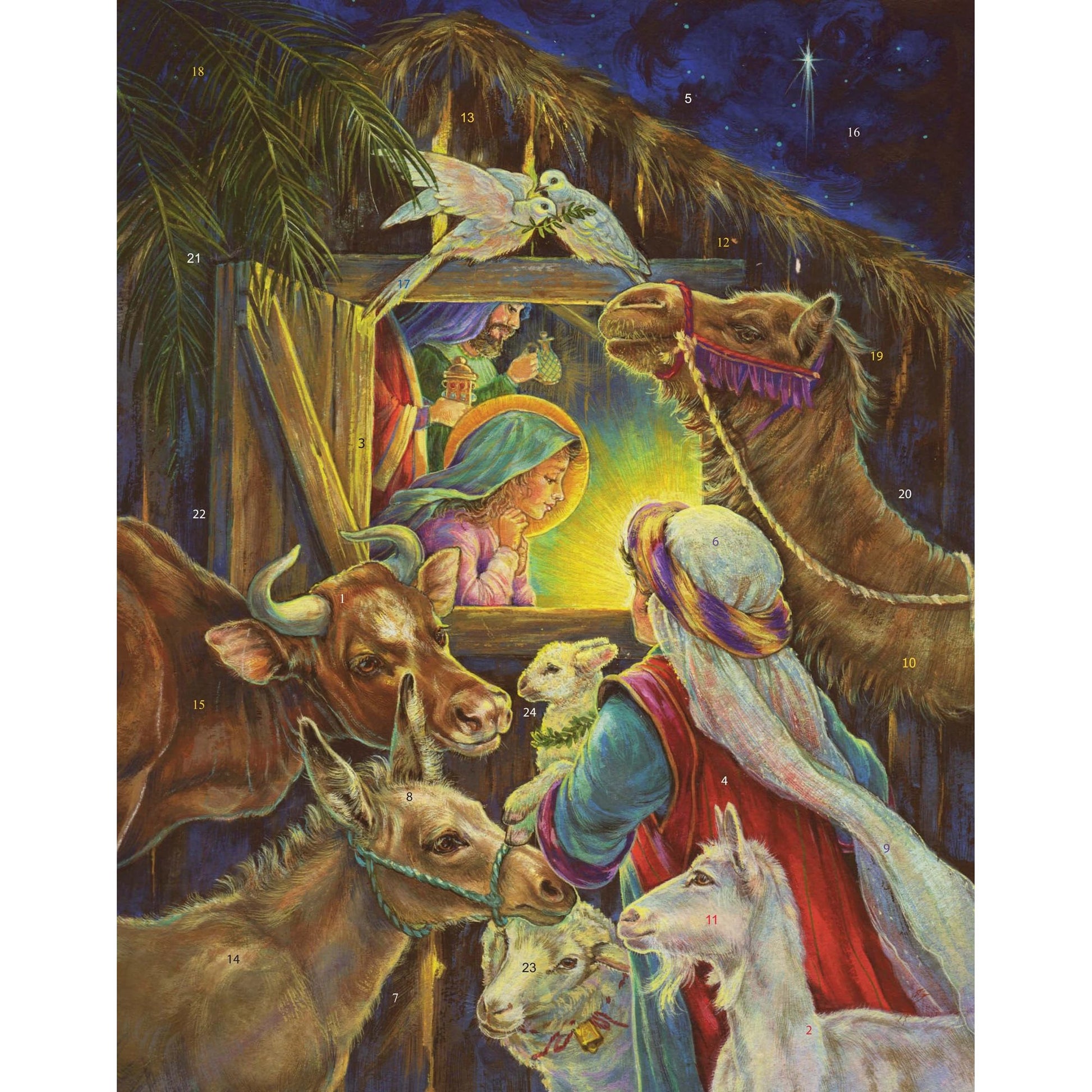 At the Manger Religious Advent Calendar (Countdown to Christmas) with Nativity Story by Vermont Christmas Company - Medaid International