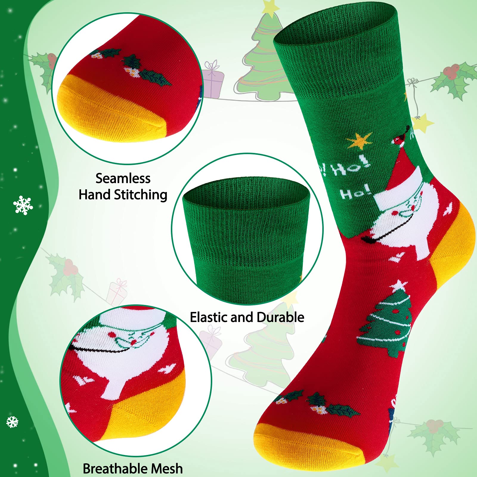 Vicenpal 6 Pairs Christmas Socks for Men and Women Colorful Fun Festive Novelty Stockings Xmas Cute Socks with Santa Snowflake Gingerbread Candy Canes Design - Medaid International