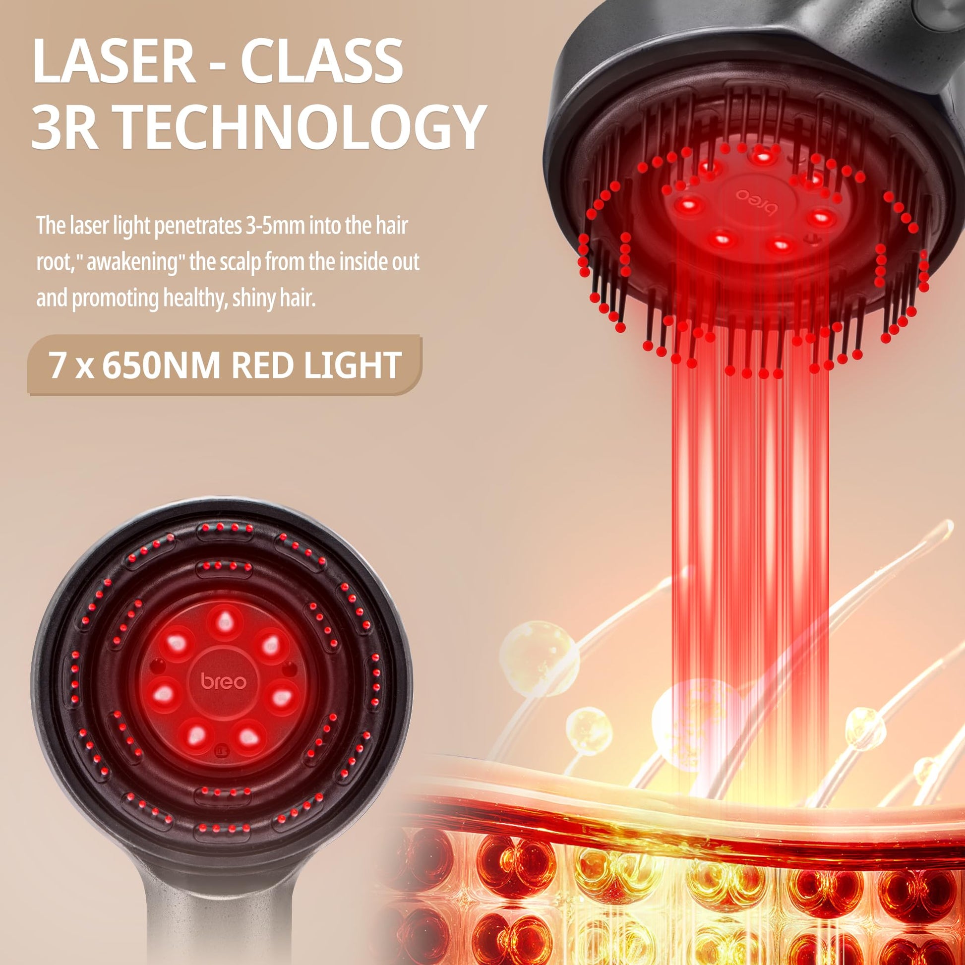 Breo Scalp 3L Laser Hair Growth Comb with 650nm Infrared Technology, 360° Scalp Massager, Waterproof Design, Effective Scalp Stimulation and Hair Regrowth - Medaid International