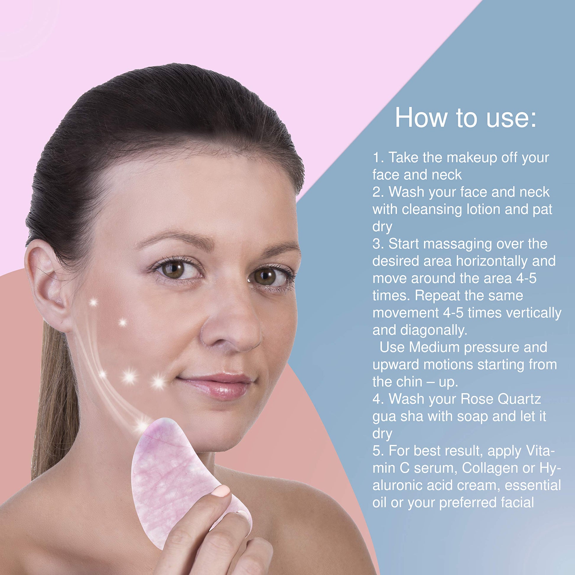 Guasha Scraping Massage Tool – Rose Quartz Gua Sha Board - Traditional Scraper Tool for Anti-Aging - 100% Natural Pink Quartz Stone Guasha - Gasha Massage Stones by Sandine - Medaid International