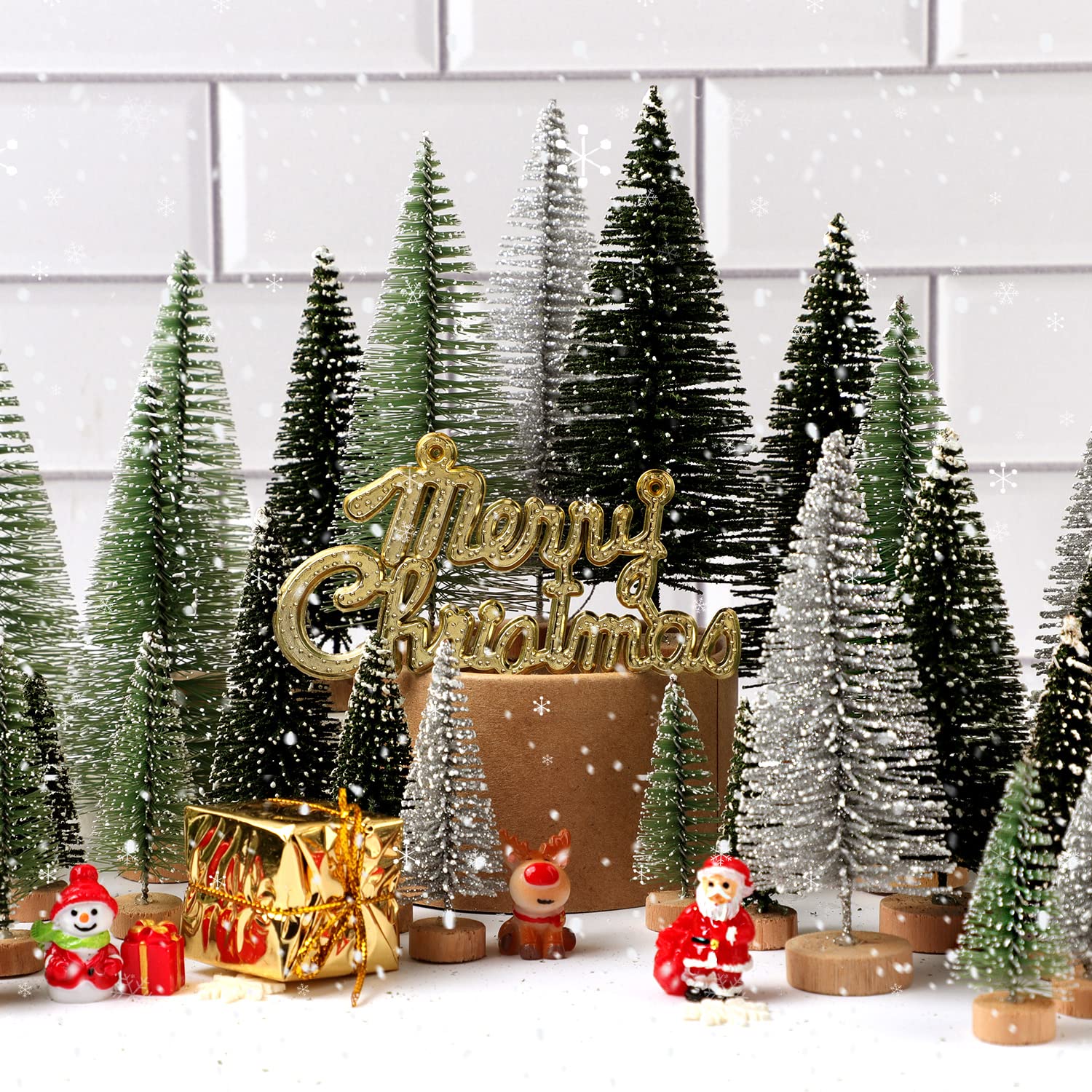 30Pcs Christmas Decorations Mini Christmas Trees, Artificial Christmas Tree Bottle Brush Trees with Wooden Base for Christmas Decor Christmas Party Home Table Craft - Medaid International