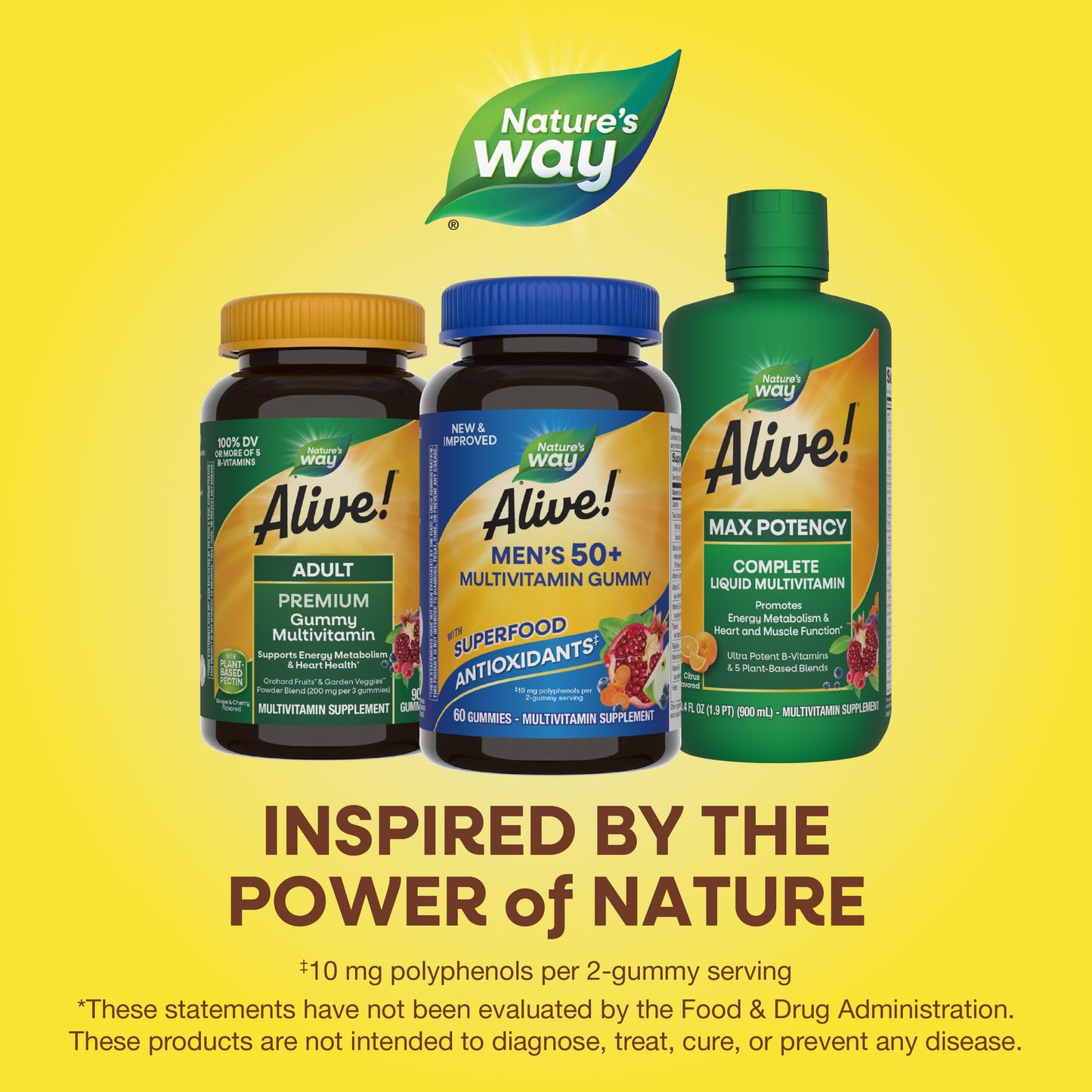 Nature's Way Alive! Men’s 50+ Daily Gummy Multivitamins, Supports Healthy Brain, Eyes, Heart*, B-Vitamins, Gluten-Free, Vegetarian, Fruit Flavored, 60 Gummies (Packaging May Vary) - Medaid International