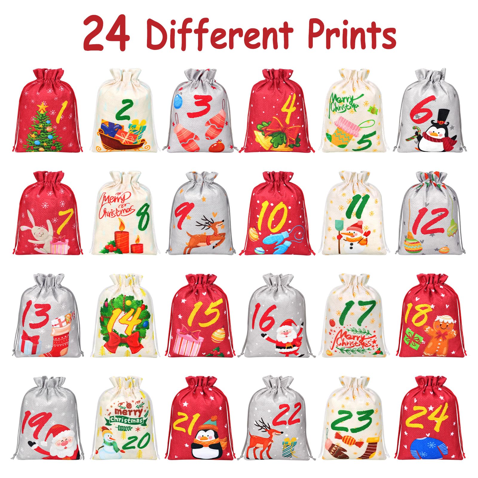 OrLume 2024 Empty Advent Calendar, 18 x 13 cm, Advent Calendar Bag for Children, Women, Men, 24 Empty Reusable Fabric Pouch, DIY Christmas Decoration - Medaid International