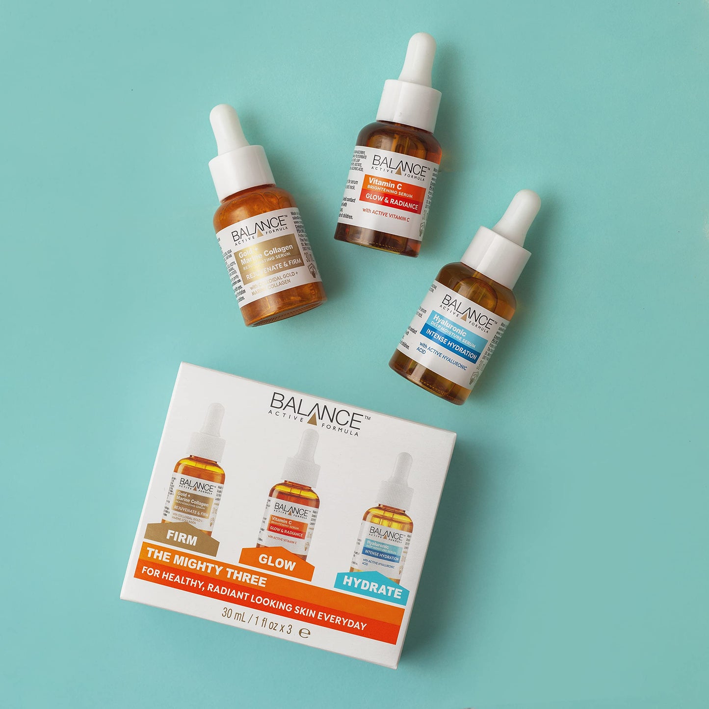 Balance Active Formula The Mighty Three (3 x 30ml) – breakthrough active ingredients for visible results. Three targeted serums that you can layer together or use individually. - Medaid International