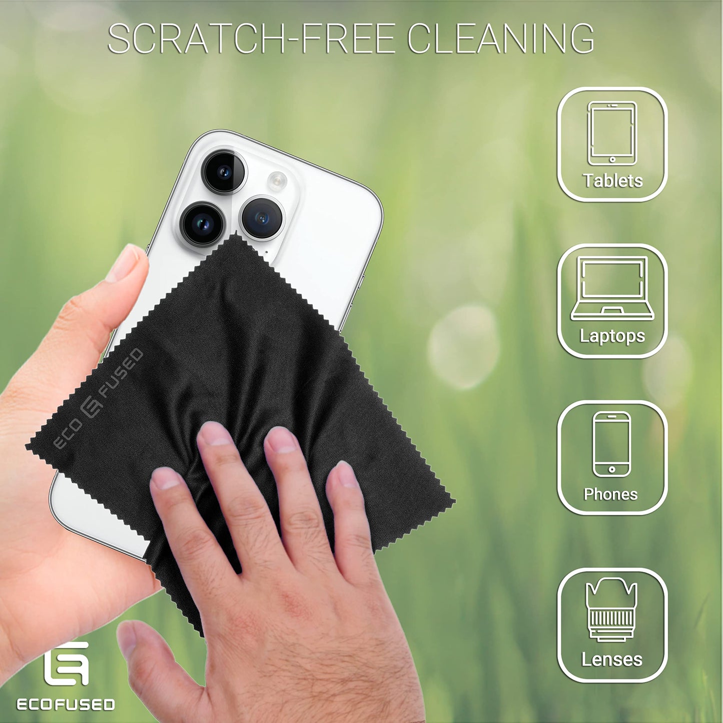 Eco-Fused Microfiber Cleaning Cloths - 12 Pack - for Cleaning Glasses, Spectacles, Camera Lenses, iPad, Tablets, Phones, iPhone, Android Phones, Laptops, LCD Screens and Other Delicate Surfaces - Medaid International