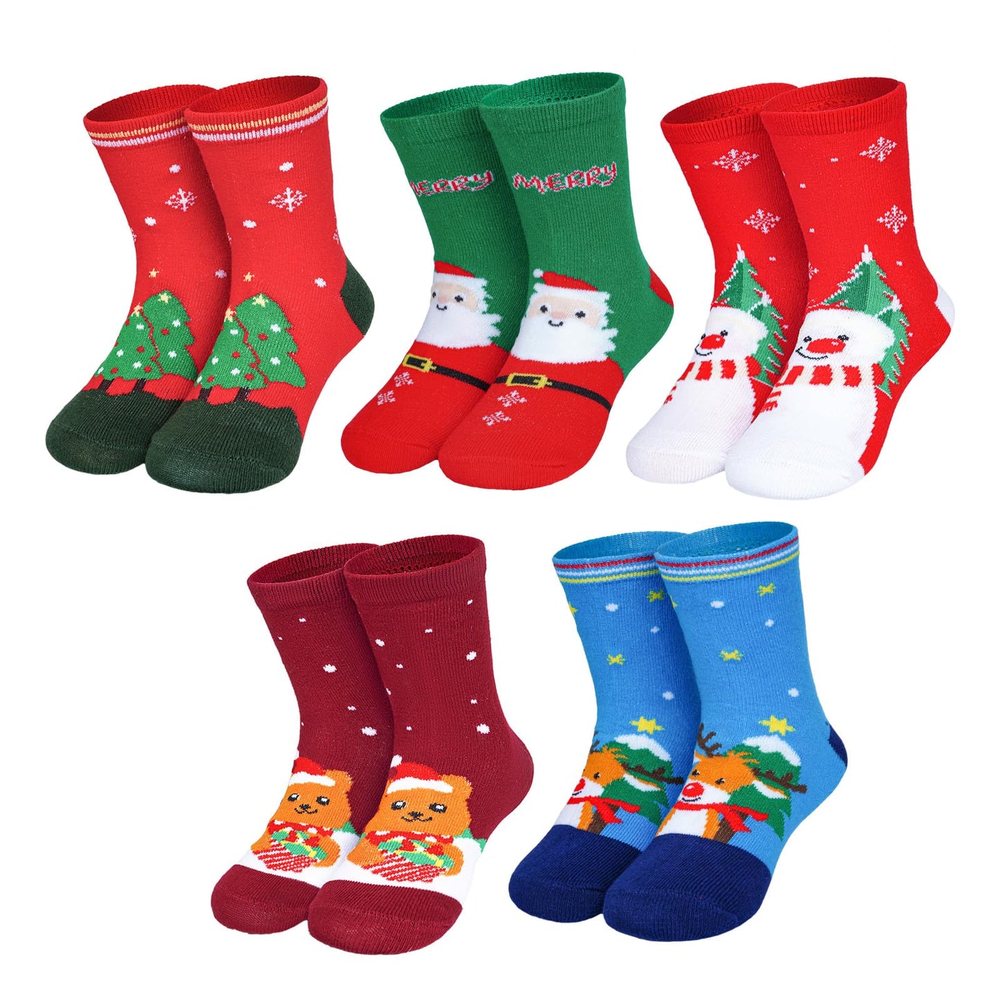 cnomg 5Pairs Christmas Socks for Kids Toddler Christmas Socks for Holiday Xmas Cute Sock for Boys Girls Children Gift(US, Age, 5 Years, 8 Years) - Medaid International