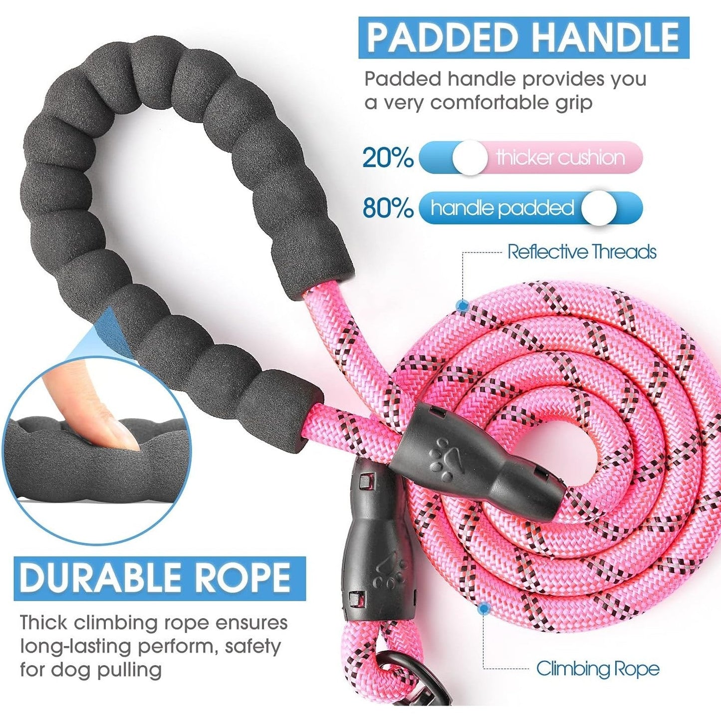 Generic Brands - Reflective Large Dog Leash, Durable Nylon Rope, Ideal for Running & Climbing