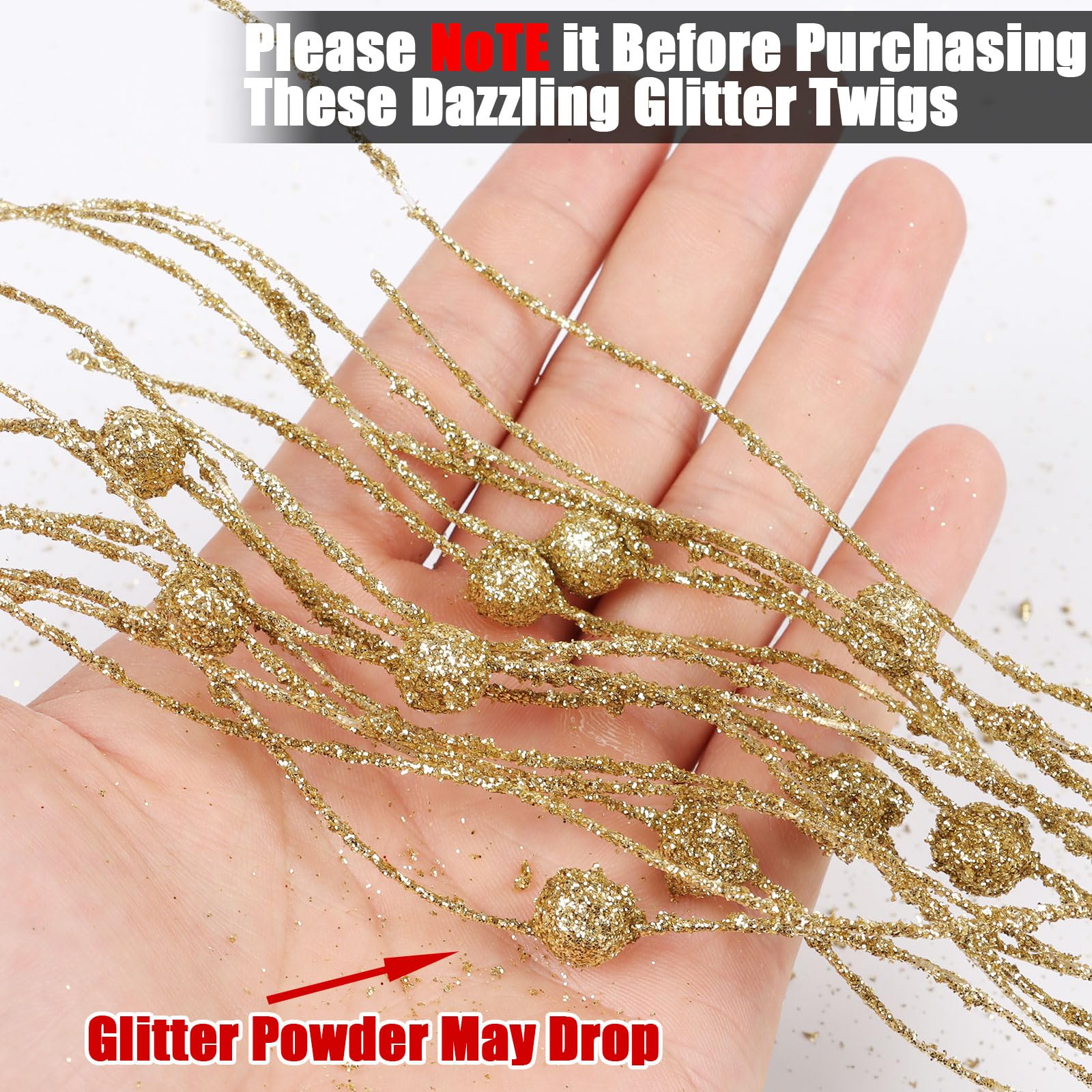 LOAVER 18 Pack Christmas Artificial Glitter Berry Stem Ornaments,15.7 Inches Decorative Xmas Picks Glittery Twigs Bead Sticks for Christmas Tree DIY Crafts Vase Fillers Party Supplies(Gold) - Medaid International