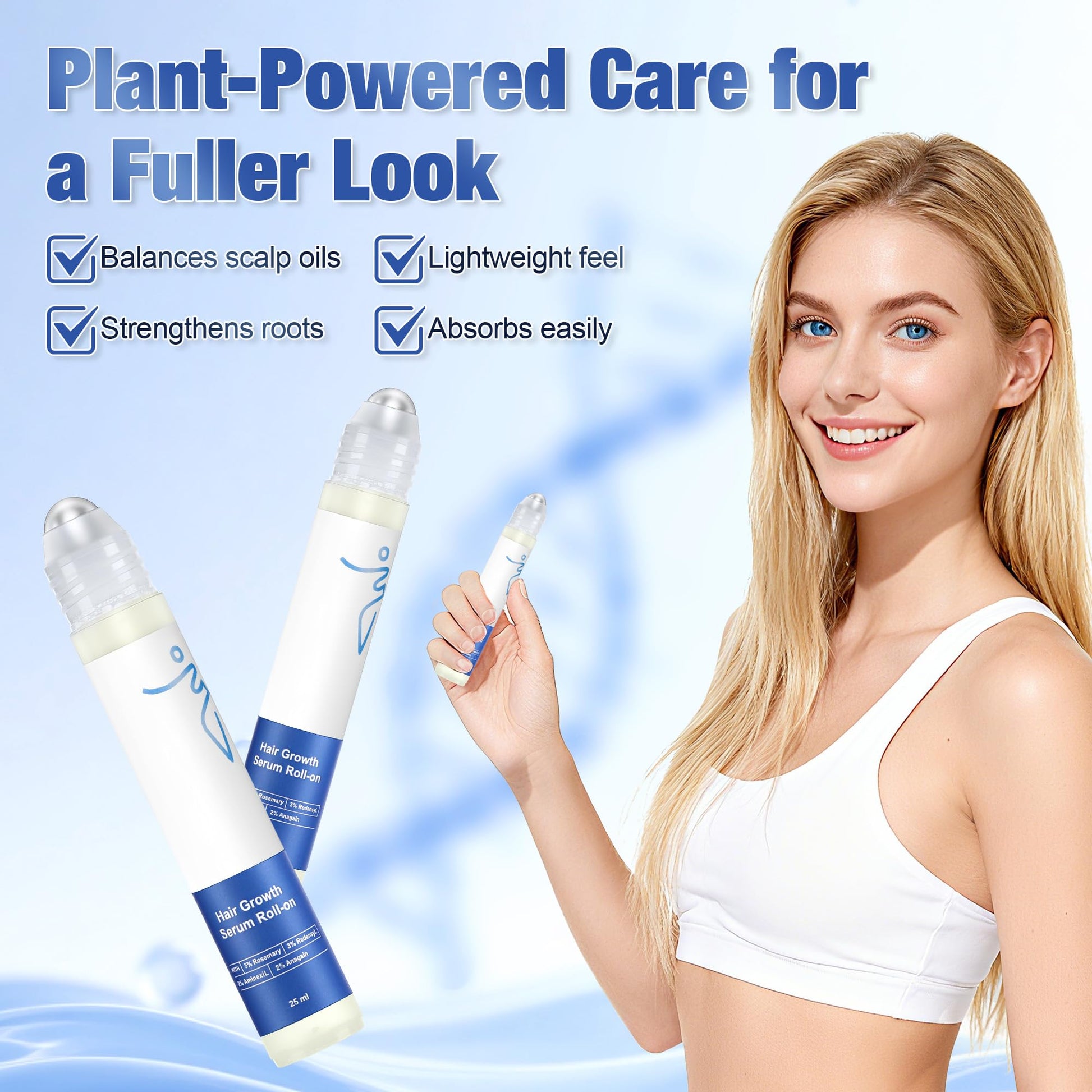 Hair Growth Serum Roll-On (25ml) – Powered by 3% Rosemary, 3% Redensyl & 2% Anagain | DHT Blocker for Stronger, Thicker Hair | Paraben/Sulfate-Free, Suitable for Men & Women - Medaid International