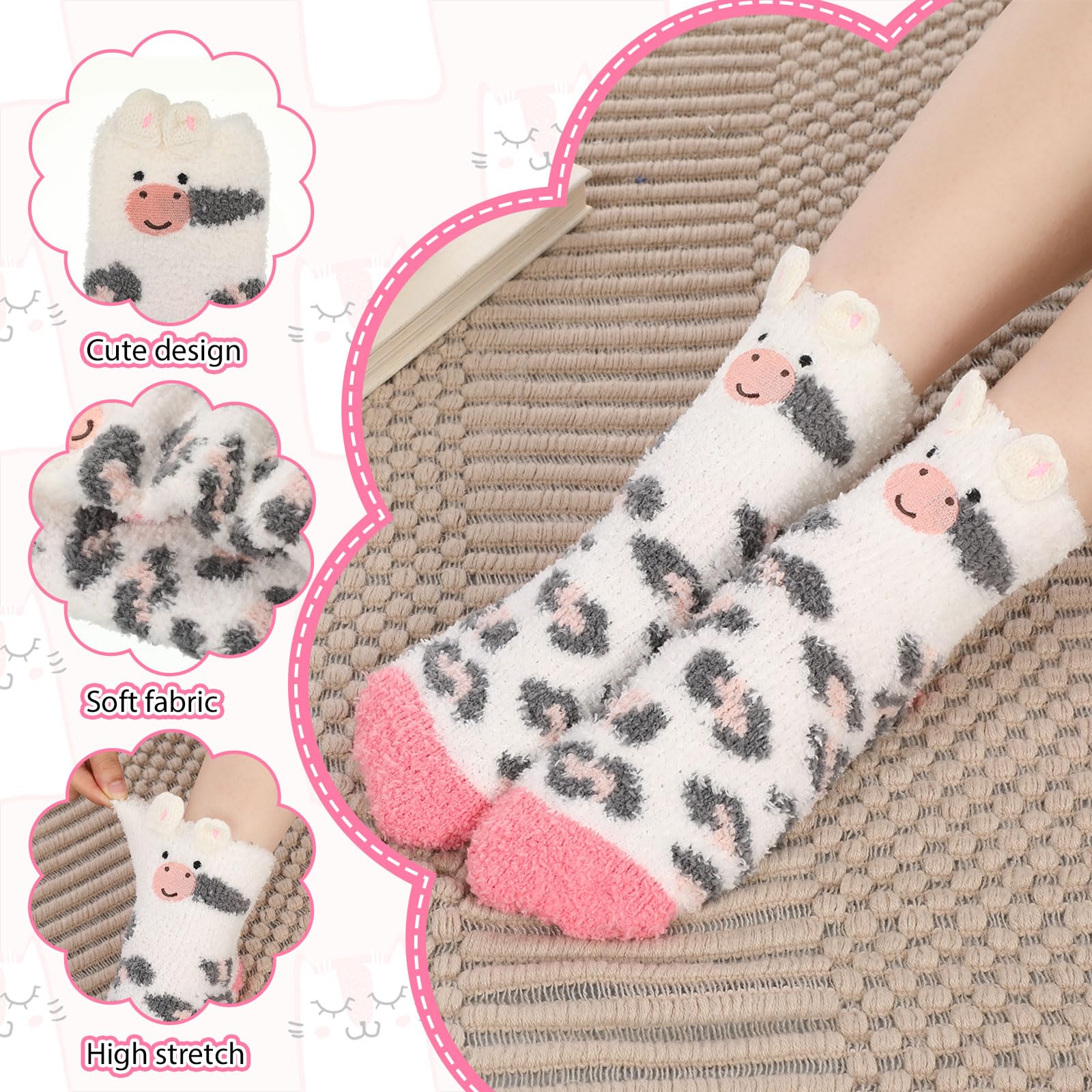 Foaincore 12 Pairs Women Fuzzy Socks Soft Fluffy Cute Animal Slipper Socks Winter Warm Sleeping Slipper Xmas Gift for Girls Women(Classic) - Medaid International