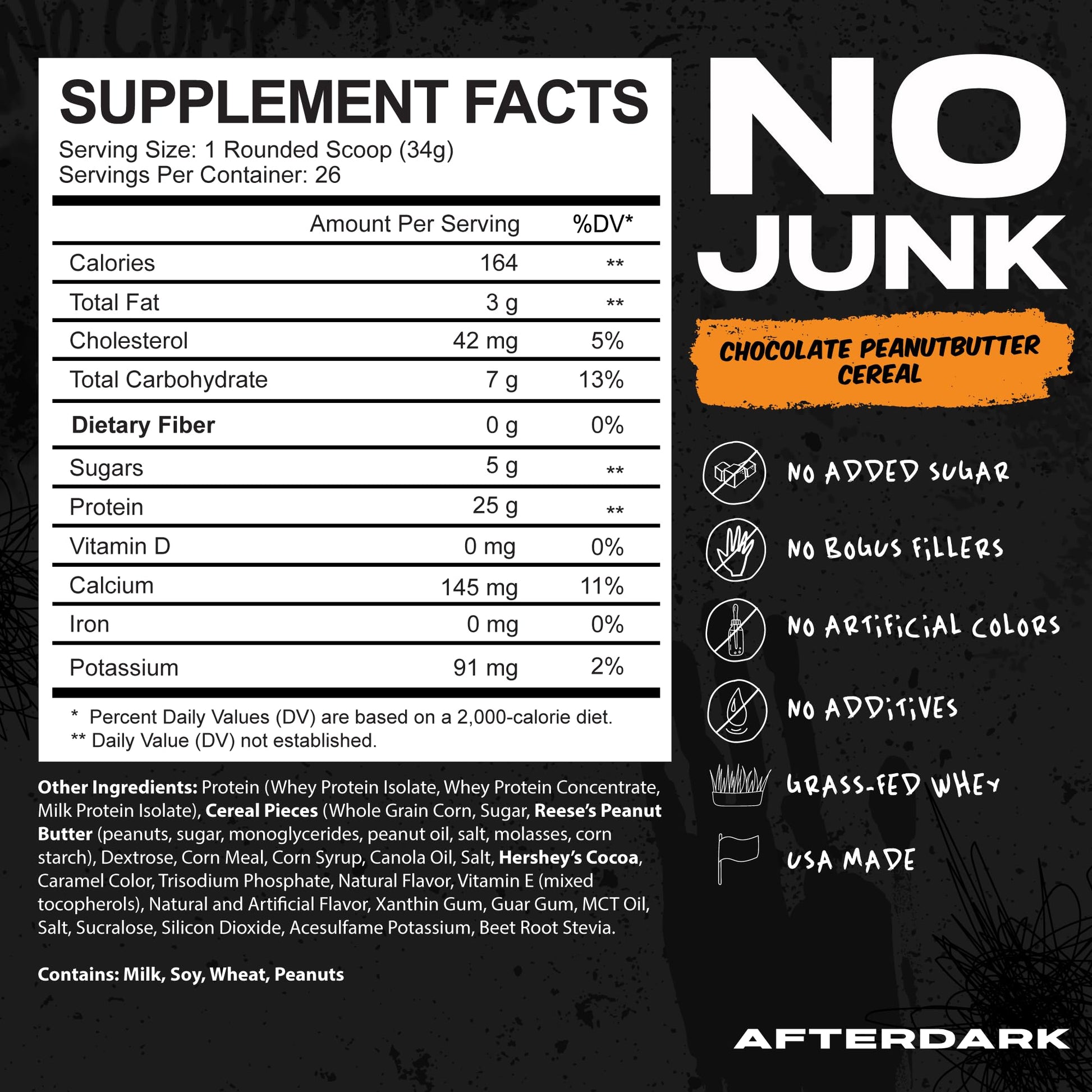 AFTERDARK AfterBites Whey Protein Powder, 25g Protein, 4.5g BCAA’s, Easy Dissolving, No Artificial Colors or Fillers, Isolate Protein, USA Made, 26 Servings, Chocolate Peanut Butter Cereal - Medaid International