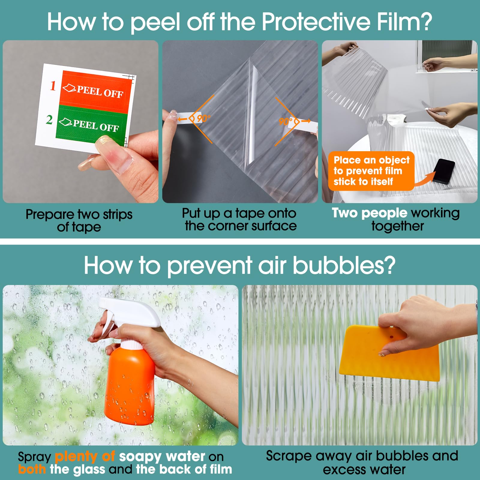 Coavas Window Privacy Film Reeded Glass, Frosted 3D Fluted Glass Window Cling, Adhesive Vinyl Decorative Door Stickers for Bathroom Home Sun Blocking, 17.5x78.7 in, Translucent - Medaid International