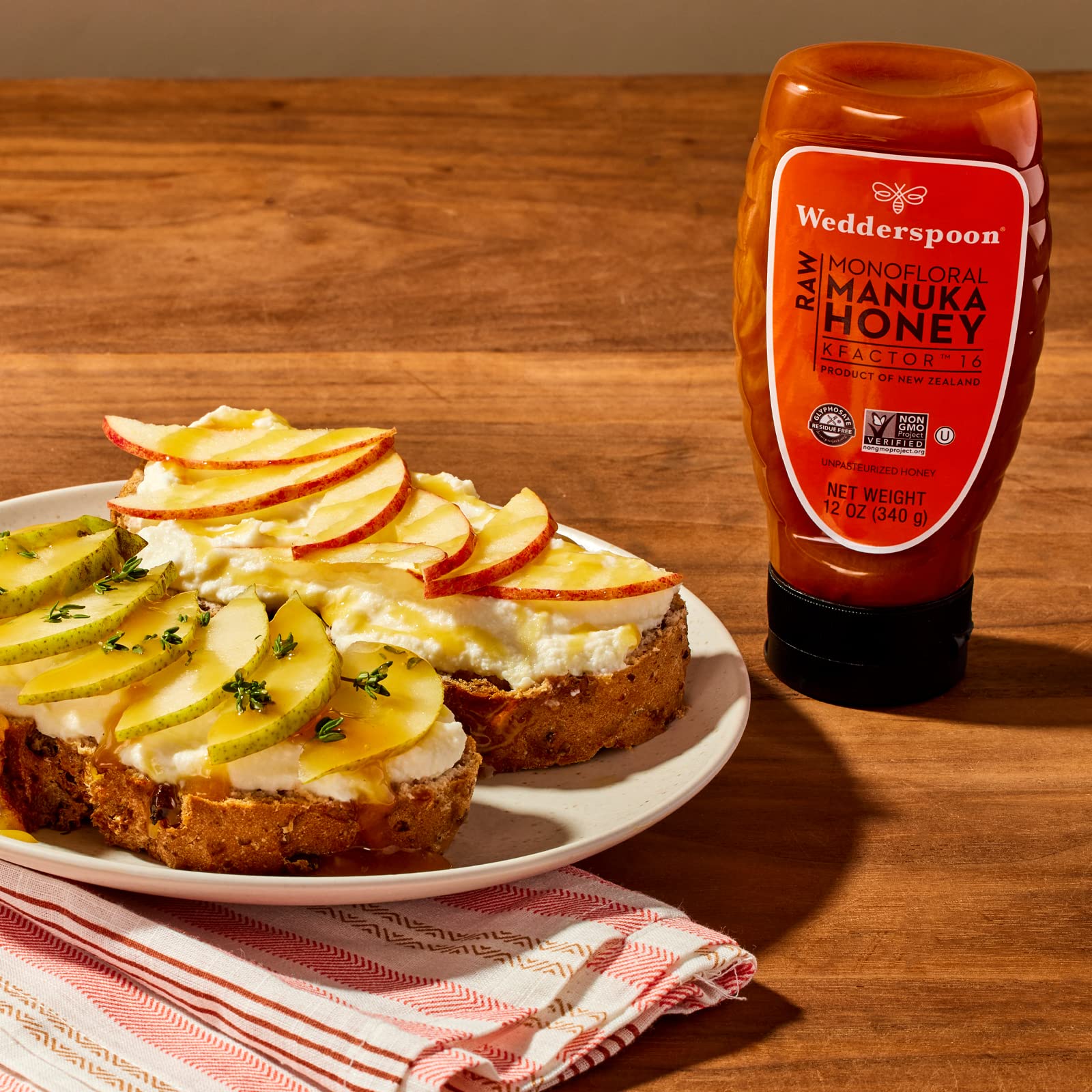 Wedderspoon Raw Manuka Honey, Unpasteurized, Genuine New Zealand Honey, Multi-Functional, Non-GMO Superfood, Convenient Squeeze Bottle, KFactor 16, 12 Ounce - Medaid International