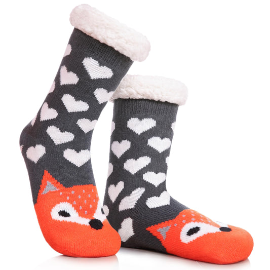 DYW Women Winter Thick Slipper Socks with Grippers Non Slip Warm Fleece Lining Fluffy Fuzzy Socks Christmas Gifts (Fox) - Medaid International