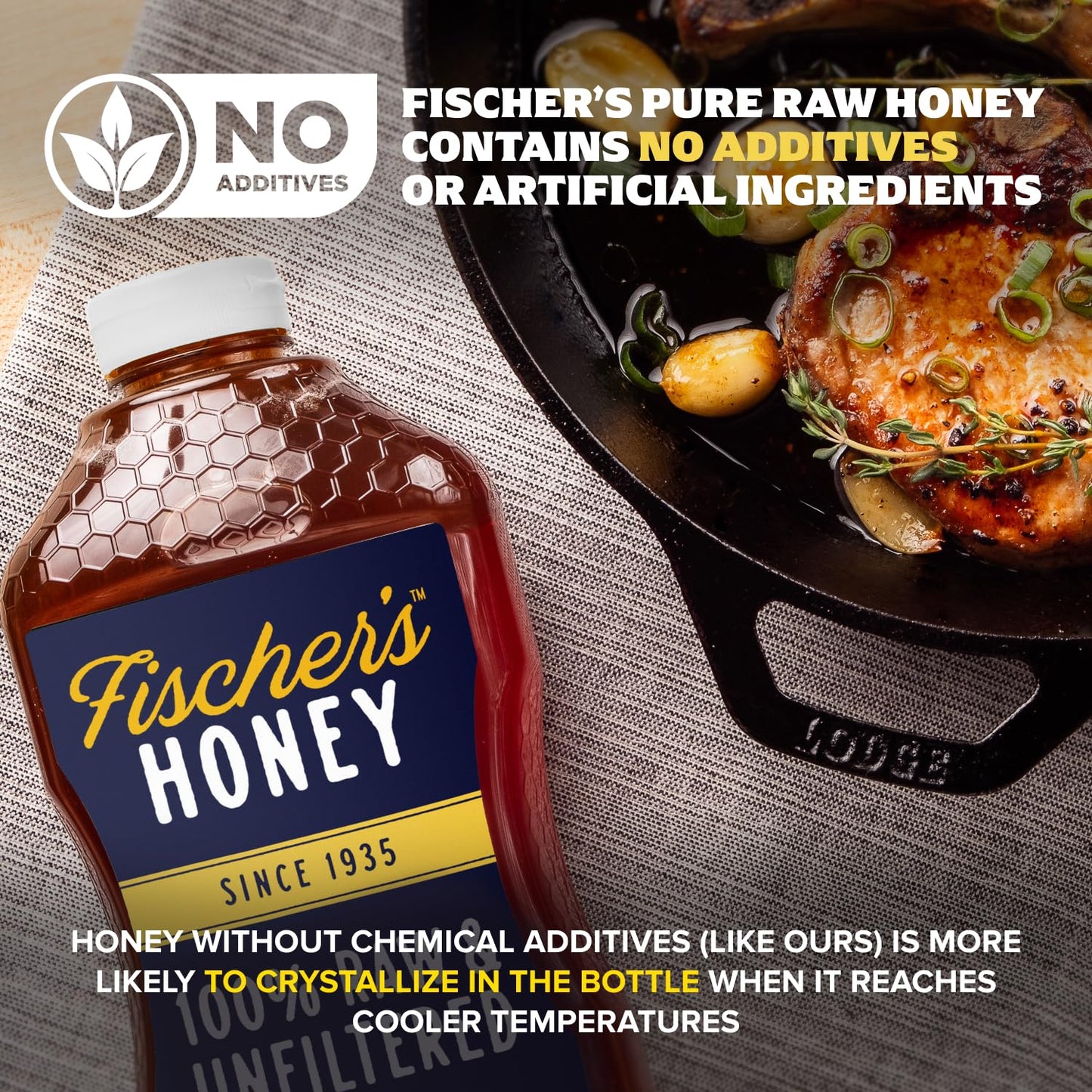 Fischer's 100% Pure, Raw & Unfiltered Honey, 40 oz – USA Made Honey – All-Natural Sweetener – Rich Flavor Profile, Packed with Nutrients - Medaid International