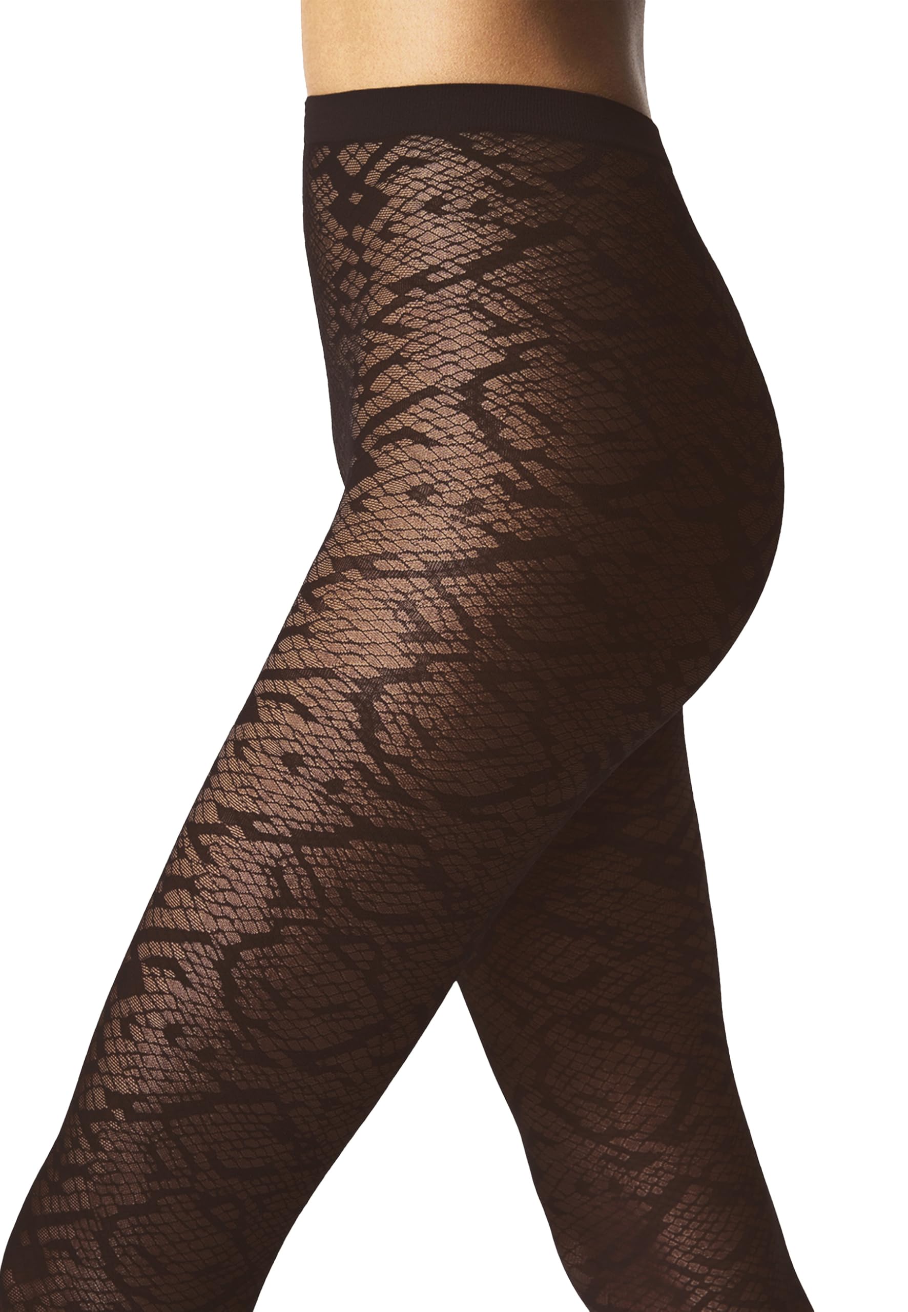 Wolford Snake Jacquard Tights For Women 30 Denier Matte Snakeskin Patterned with Soft Knitted Waistband Circular Knit Design umber Brown Medium - Medaid International