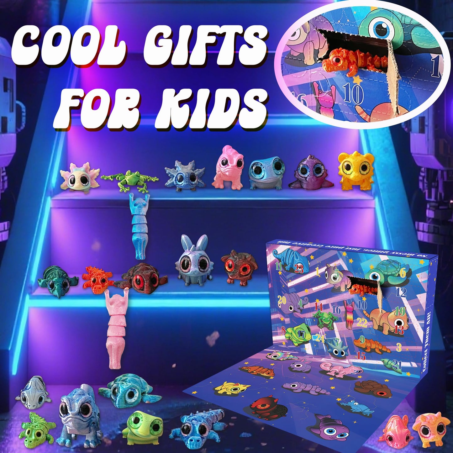 3D Printed Animals Toys, Mini Figures Cool Stuff Desk Pet, Christmas Advent Calendar For Kids, Birthday Gift For Boys And Girls, Party Favors, Including Dragons, Axolotl, Rabbit, Turtle, Frog, Etc. - Medaid International