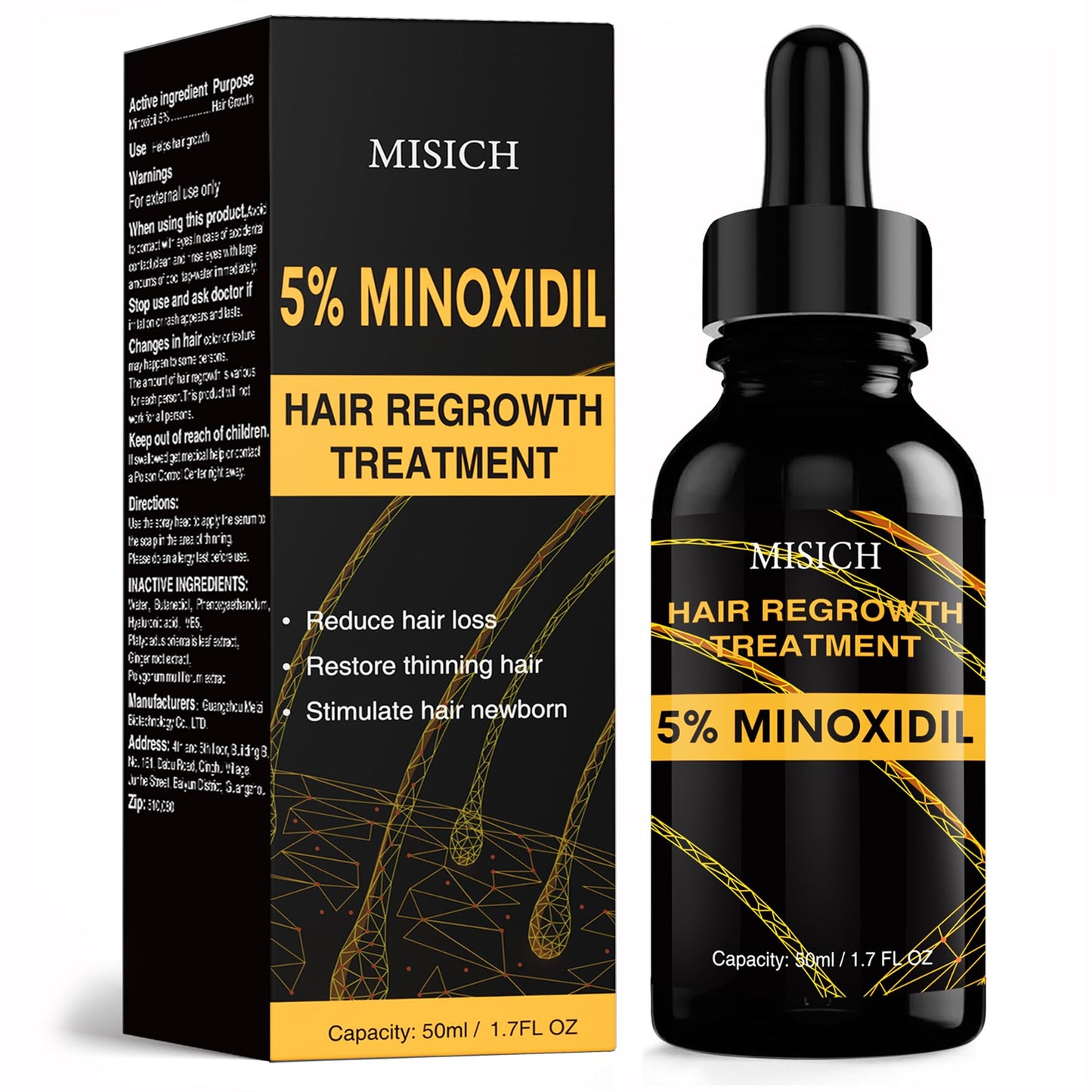 5% Minoxidil for Men and Women, Biotin Hair Growth Serum Oil, Natural Hair Loss Regrowth Treatment for Thicker, Fuller Hair 50ml - Medaid International