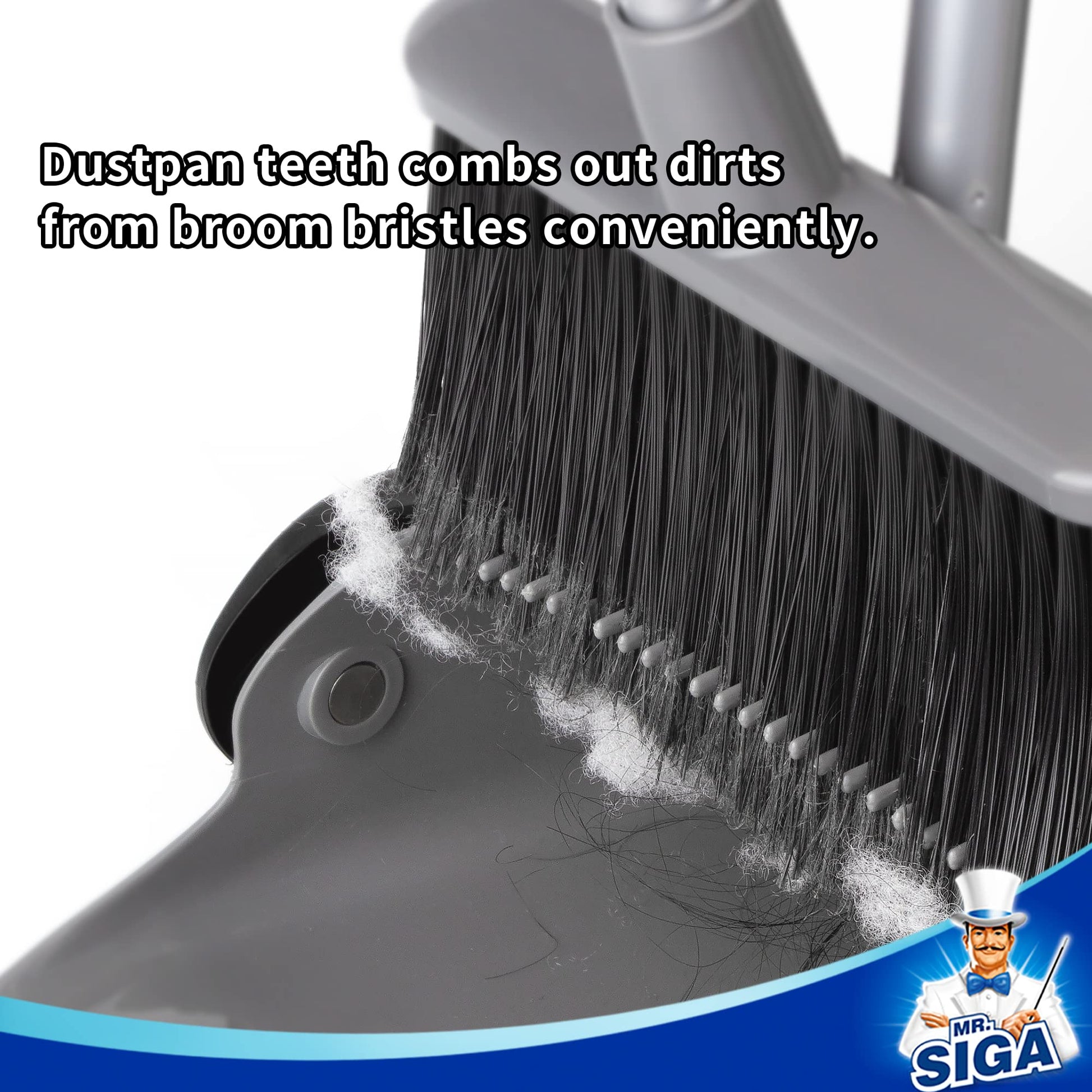 MR.SIGA Broom and Dustpan Set with Adjustable Long Handle, Upright Combo for Floor, Cleaning Lobby, Gray - Medaid International