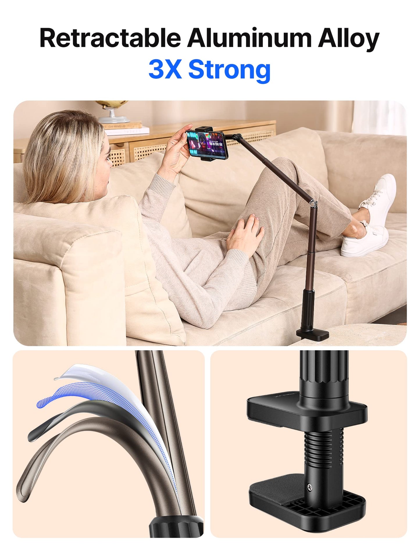 JSAUX Phone Holder for Desk and Bed Compatible with iPhone 16 15 14 13 12 Overhead Phone Mount Gooseneck Phone Stand Flexible 360 Lazy Long Arm Clamp Clip for Table Bedside [1-Pack, Black] - Medaid International