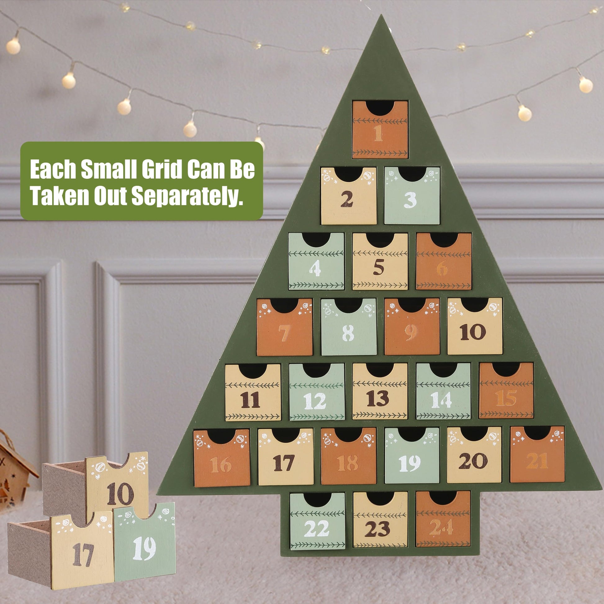JOEJET Wooden Advent Calendar 2025, 24 Days Countdown to Christmas Calendar with Storage Drawers, DIY Tree Shape Refillable Wooden Advent Xmas Countdown Calendar - Medaid International