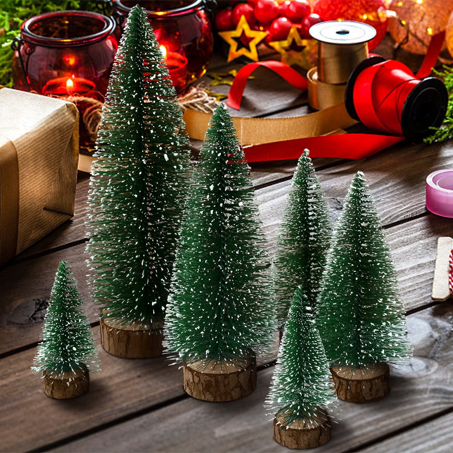 6pcs Mini Christmas Trees Decor, Artificial Bottle Brush Tabletop Trees, 4 Size Holiday Decoration for Xmas (Green) - Medaid International